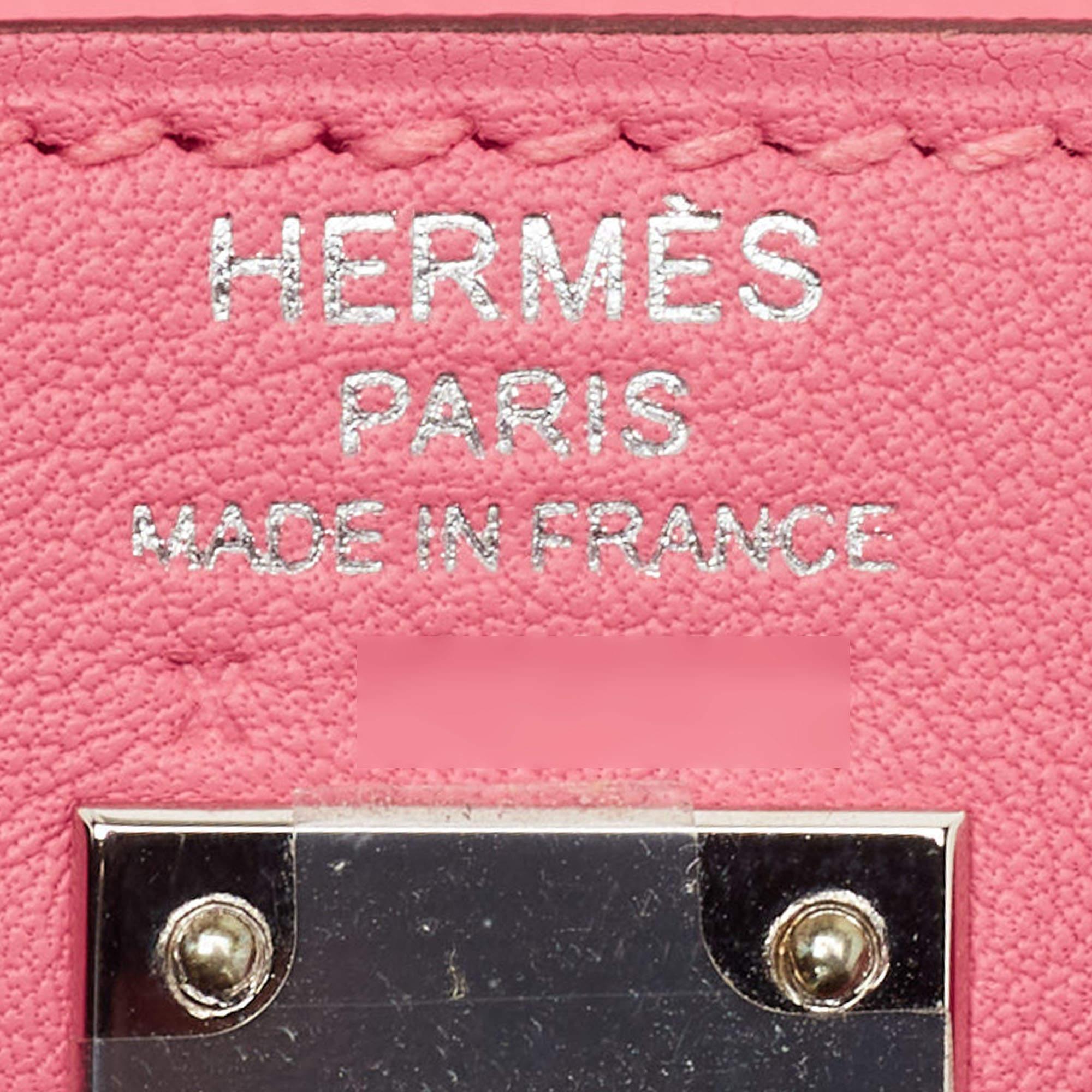 Hermès Rose Azalee Swift Leather Palladium Finish Kelly Retourne 25 Bag 13