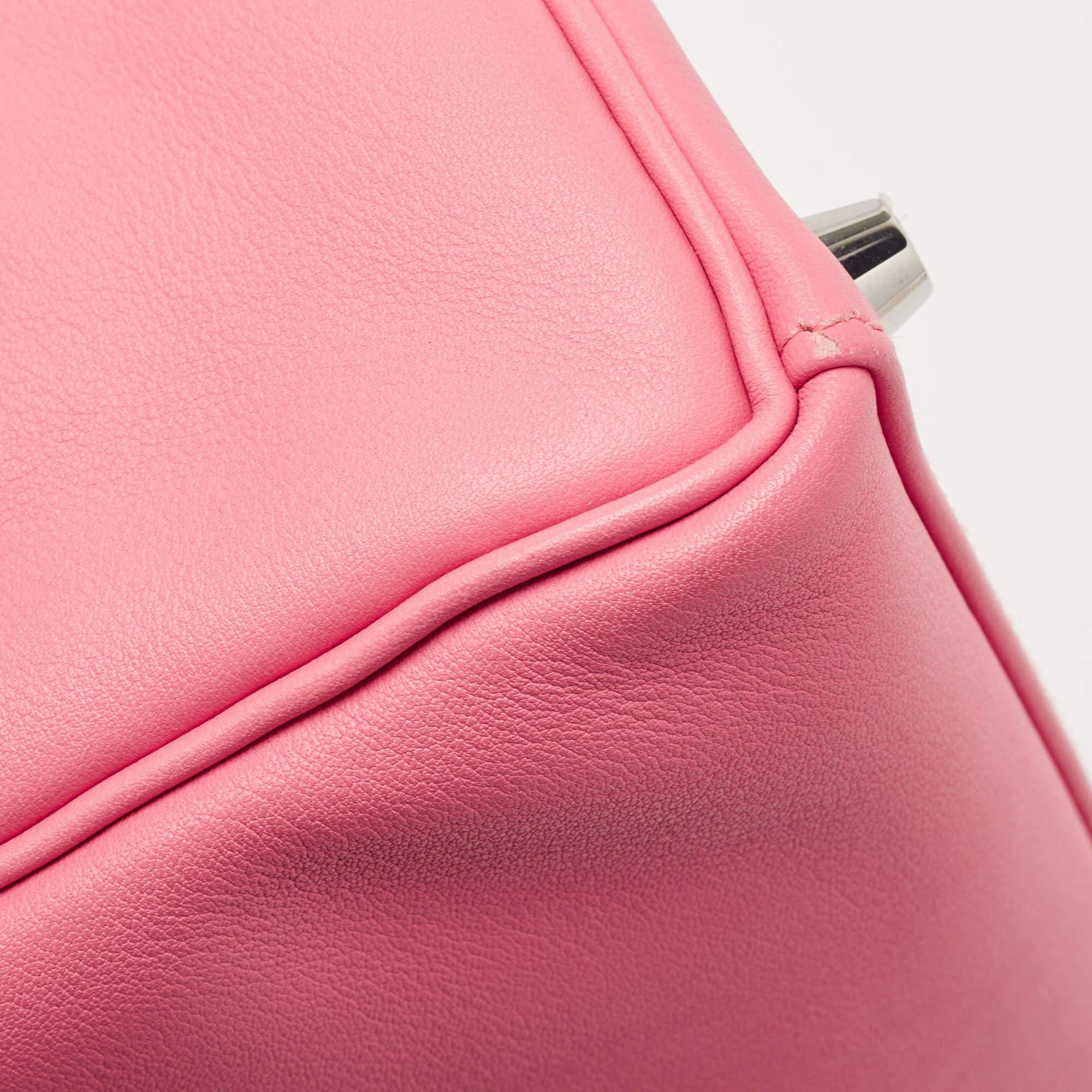 Hermès Rose Azalee Swift Leather Palladium Finish Kelly Retourne 25 Bag In Excellent Condition In Dubai, Al Qouz 2