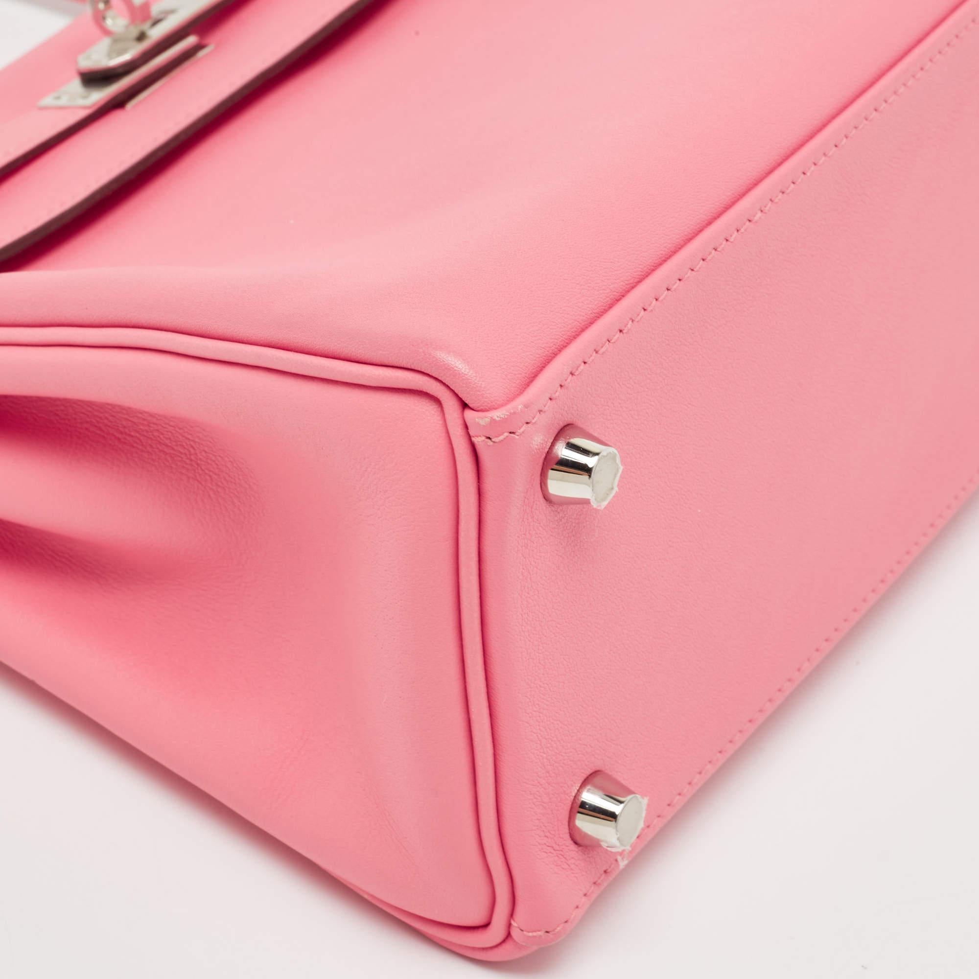 Hermès Rose Azalee Swift Leather Palladium Finish Kelly Retourne 25 Bag 1