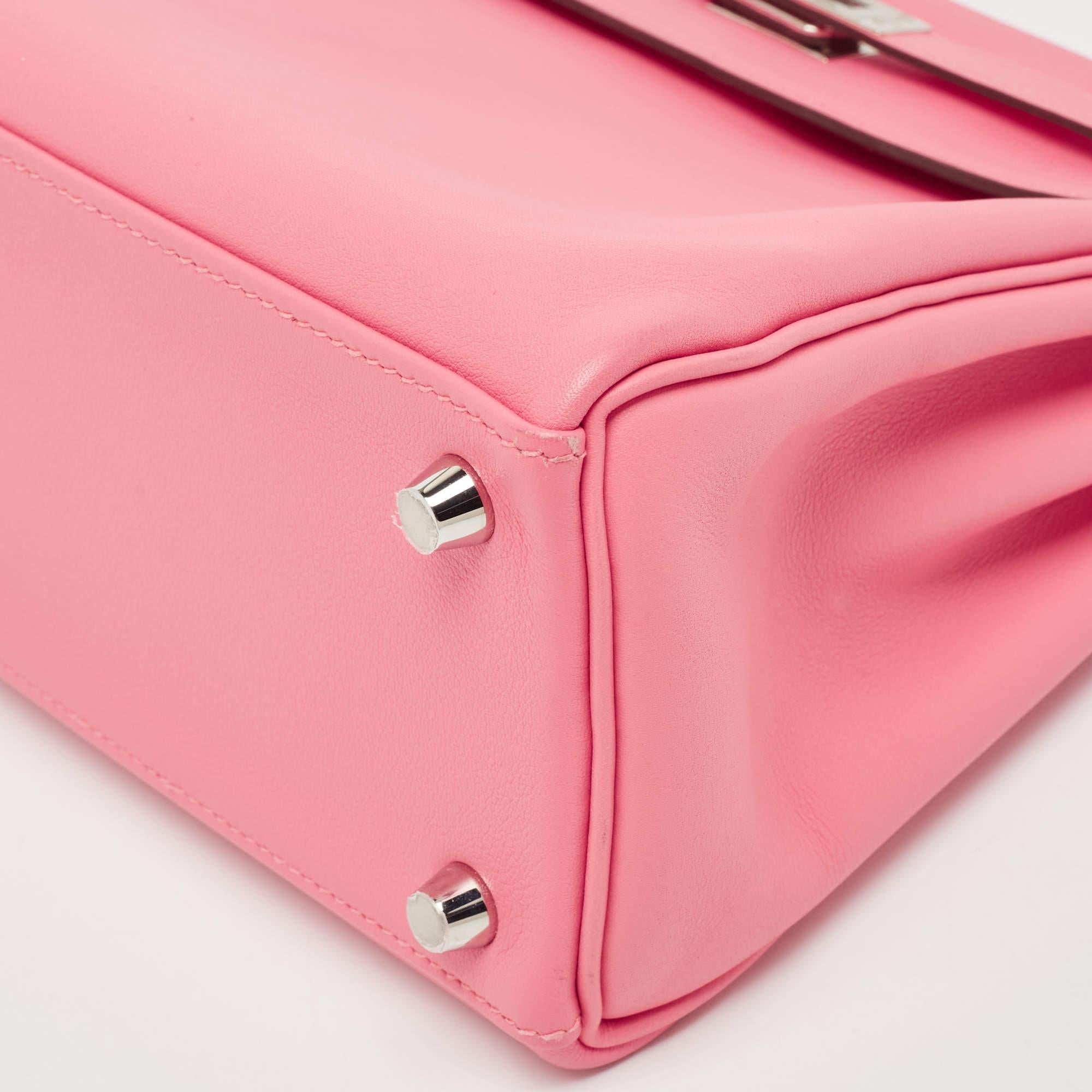 Hermès Rose Azalee Swift Leather Palladium Finish Kelly Retourne 25 Bag 2