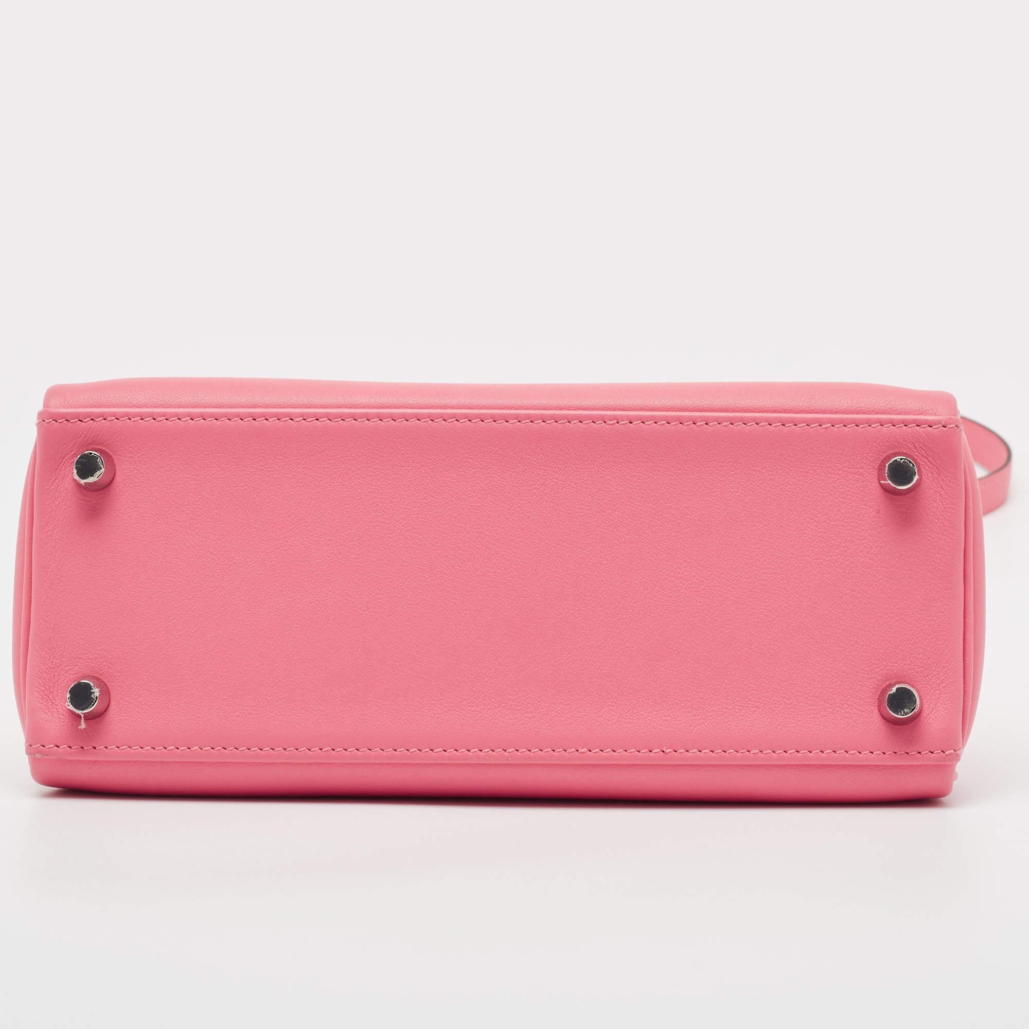 Hermès Rose Azalee Swift Leather Palladium Finish Kelly Retourne 25 Bag 3