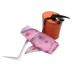 Hermes Rose Ballerine & Orange Polka Dot Silk Mousseline Scarf