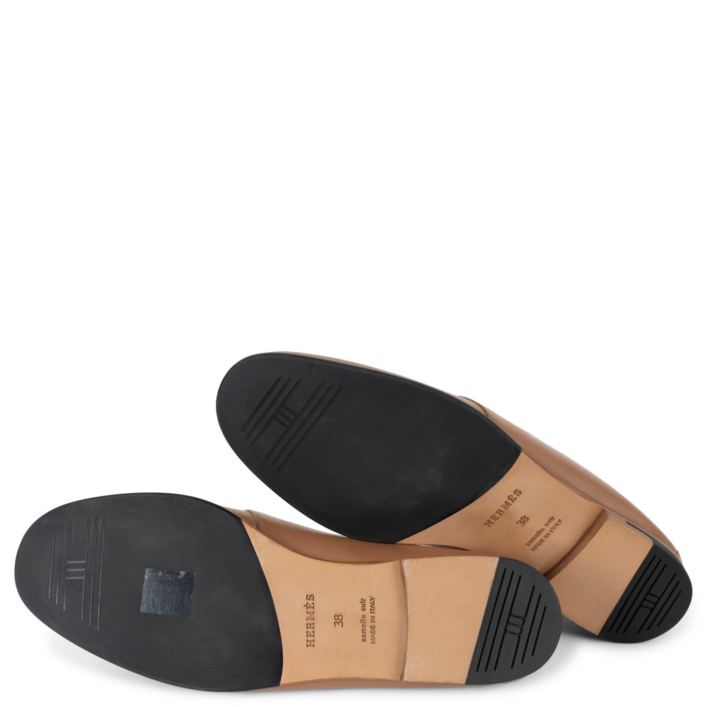 HERMÈS Chaussures plates ANCORA en cuir rose bubinga nude 38 en vente 3