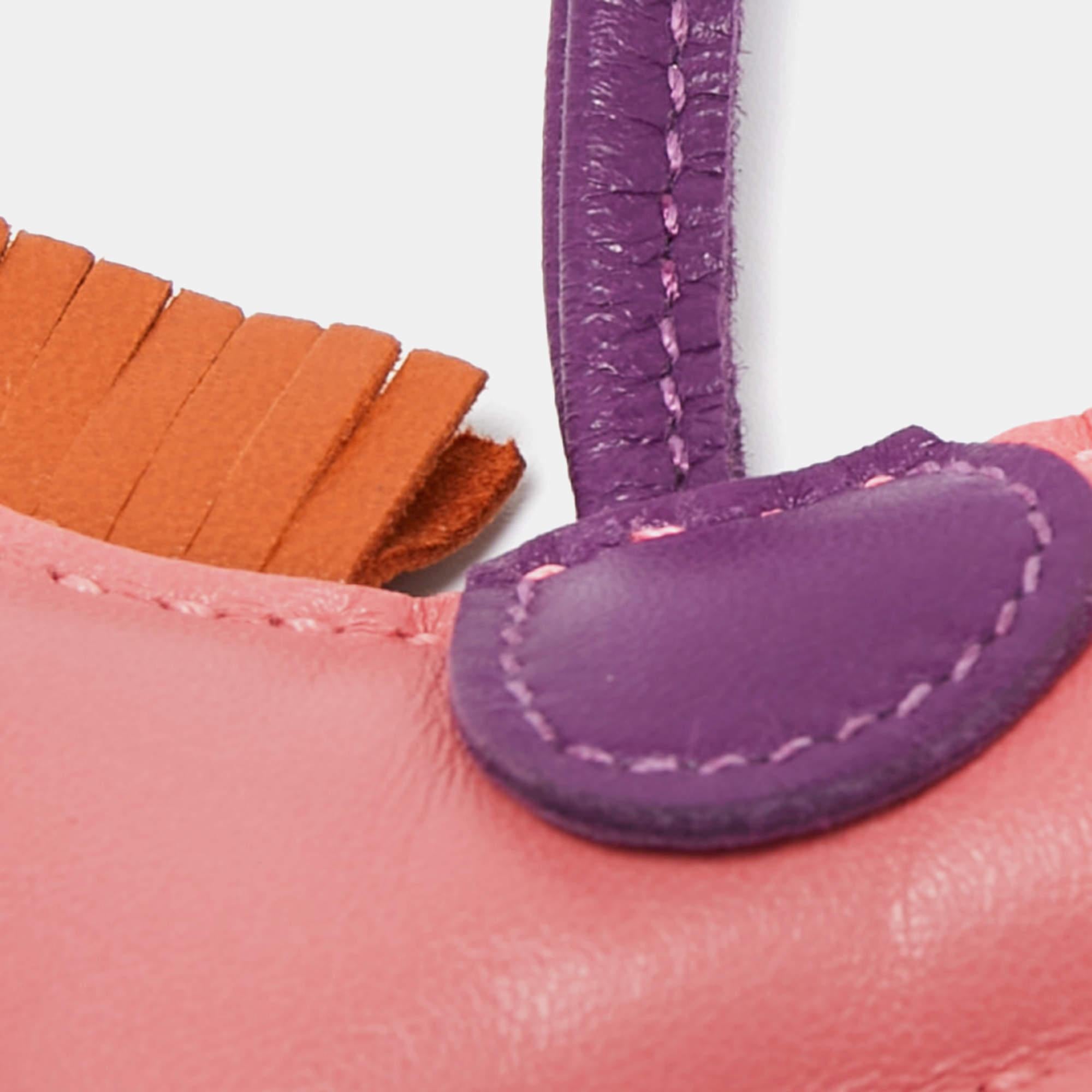 Pink Hermes Rose Candy/Ultraviolet/Gold Milo Leather GriGri Rodeo Bag Charm PM