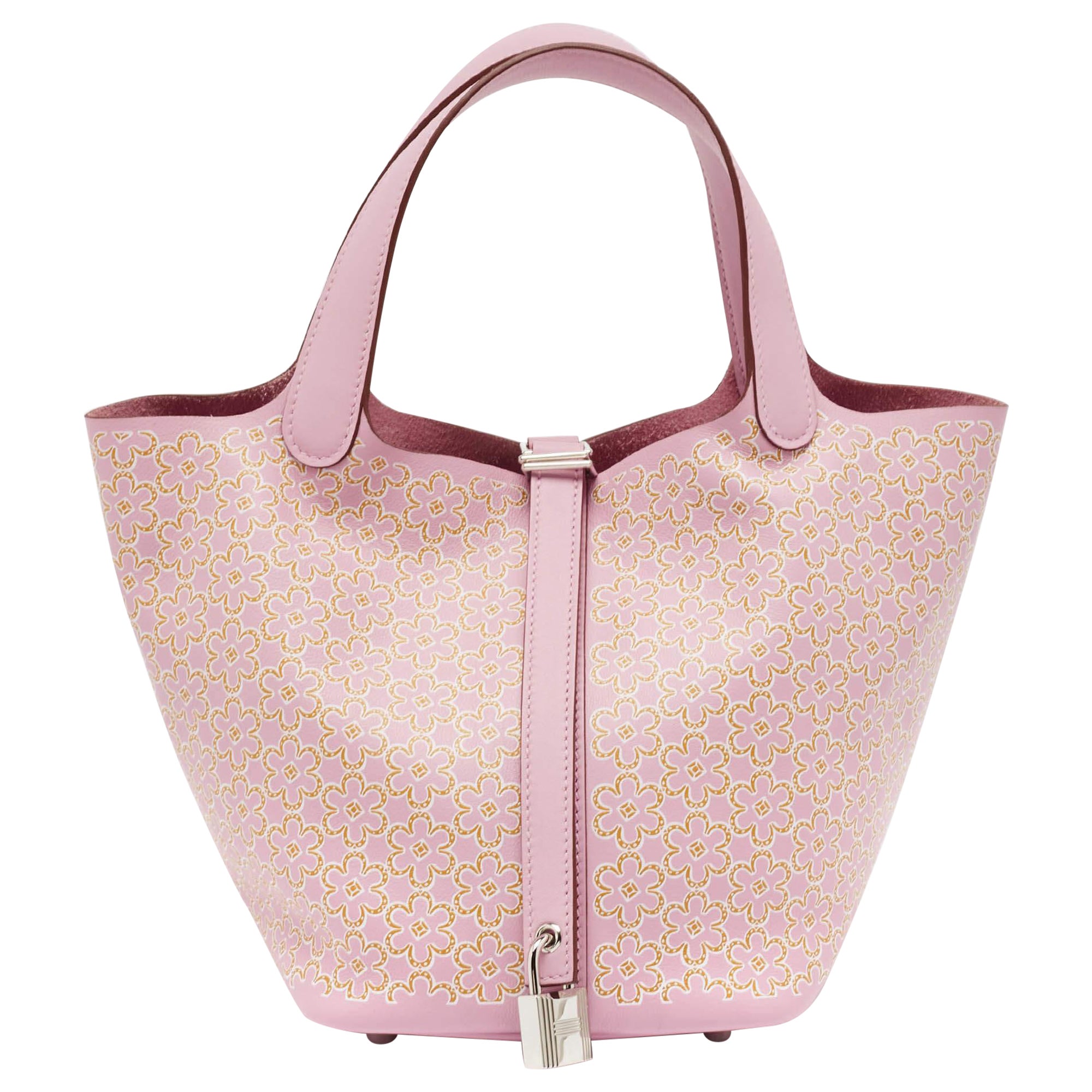 Hermes Rose/Chai/Blanc Swift Leder Lucky Daisy Picotin Lock 18 Tasche