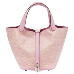 Hermes Rose/Chai/Blanc Swift Leather Lucky Daisy Picotin Lock 18 Bag