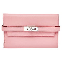 Hermes Rose Confetti Chevre Mysore Pelle Kelly Depliant Portafoglio Medio