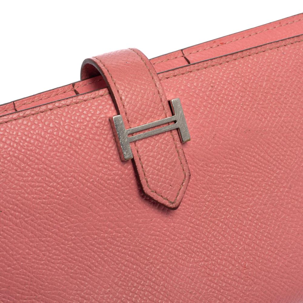 Hermes Rose Confetti Epsom Leather Bearn Classic Wallet 5