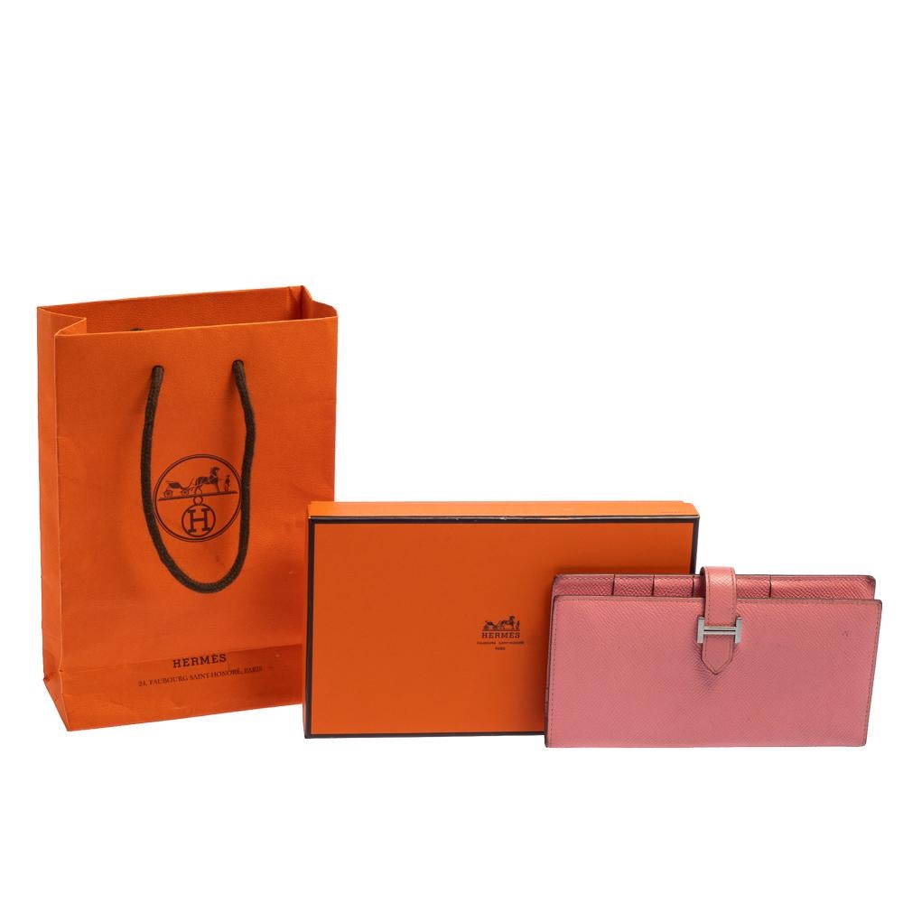Hermes Rose Confetti Epsom Leather Bearn Classic Wallet 7