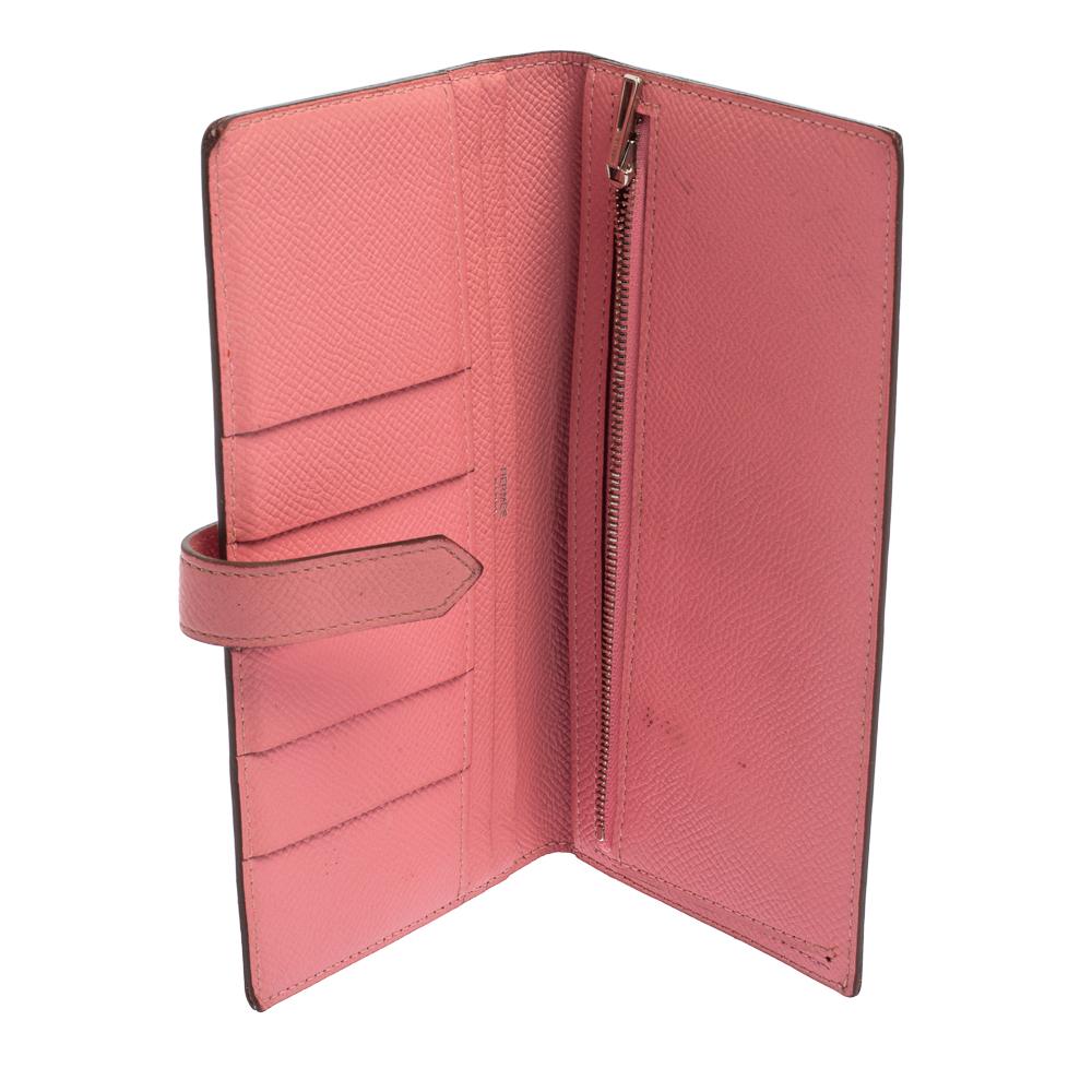 Pink Hermes Rose Confetti Epsom Leather Bearn Classic Wallet