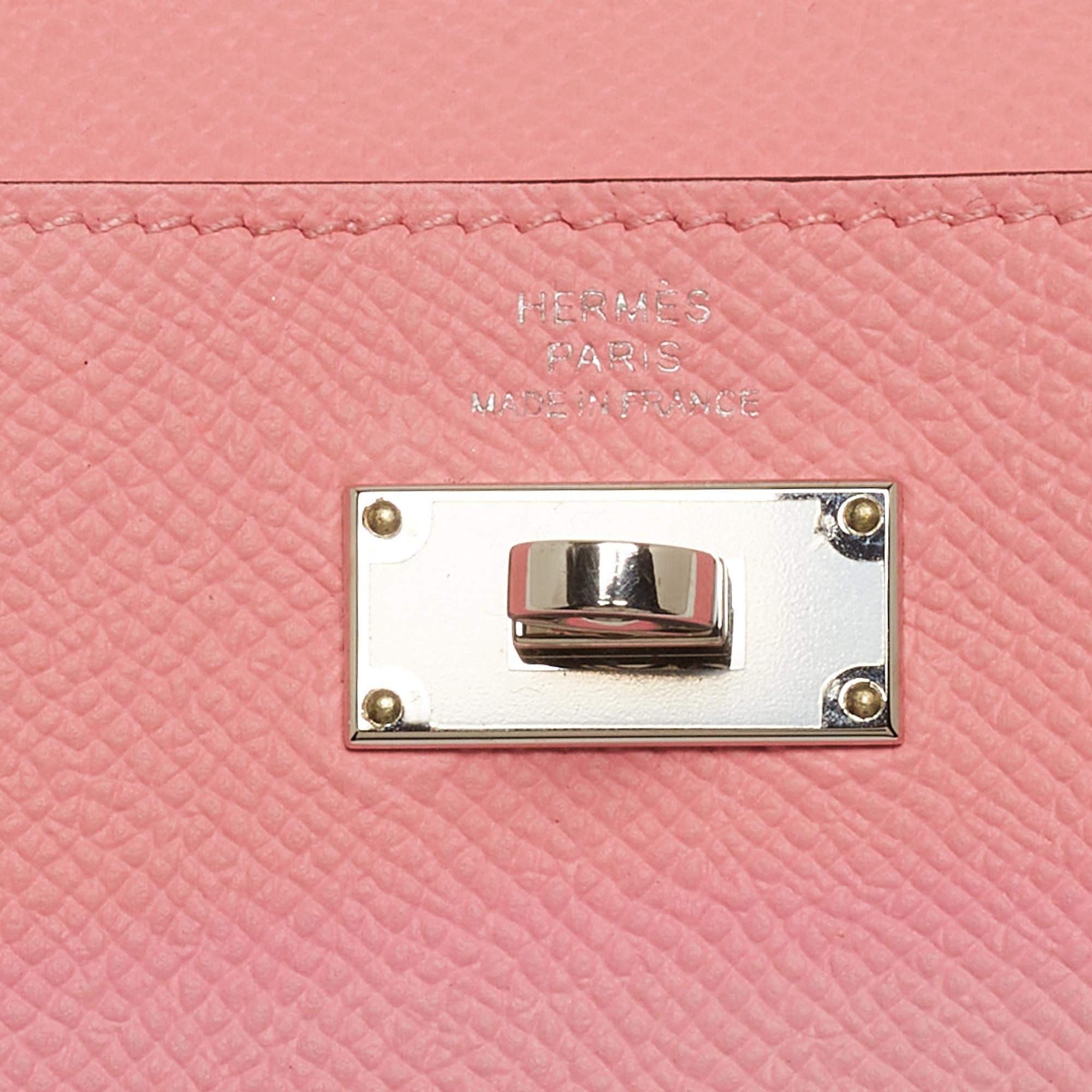 Hermes Rose Confetti Epsom Leather Kelly Pocket Compact Wallet Bon état à Dubai, Al Qouz 2