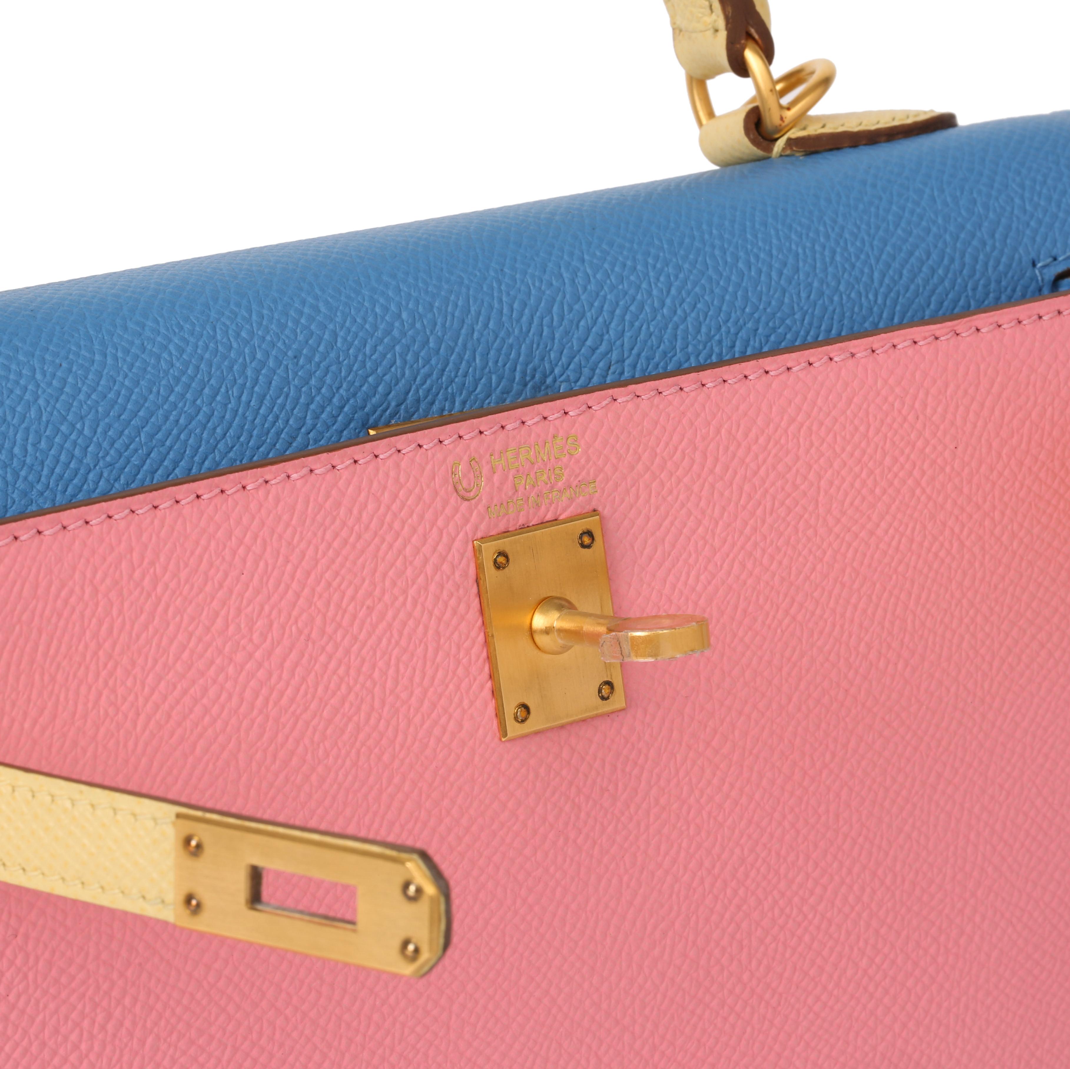 Hermès Rose Confetti, Jaune Poussin & Bleu Hydra Epsom Leather Special Order HSS 2