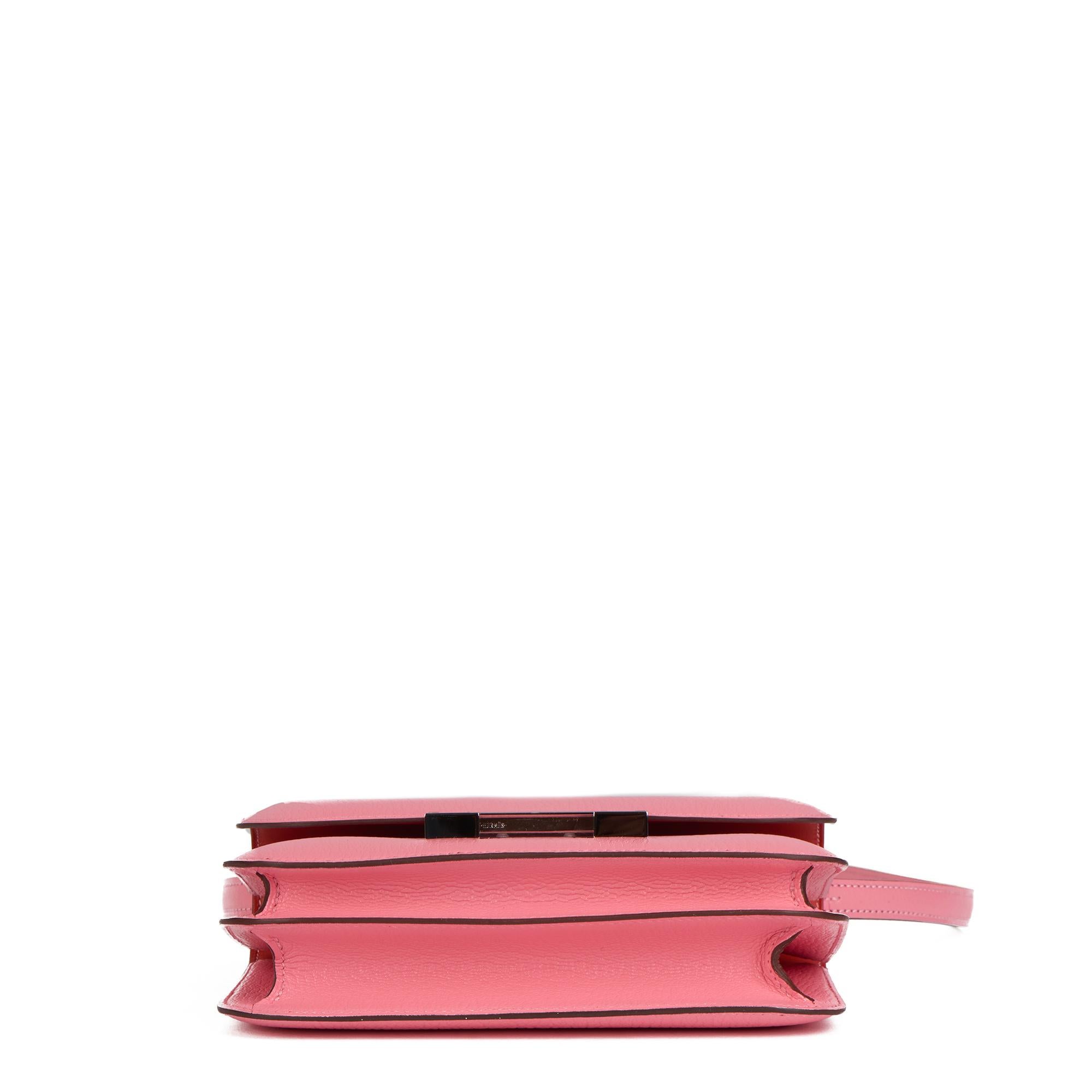 Pink Hermès ROSE CONFETTI & SANGUINE CHEVRE MYSORE LEATHER VERSO CONSTANCE 18