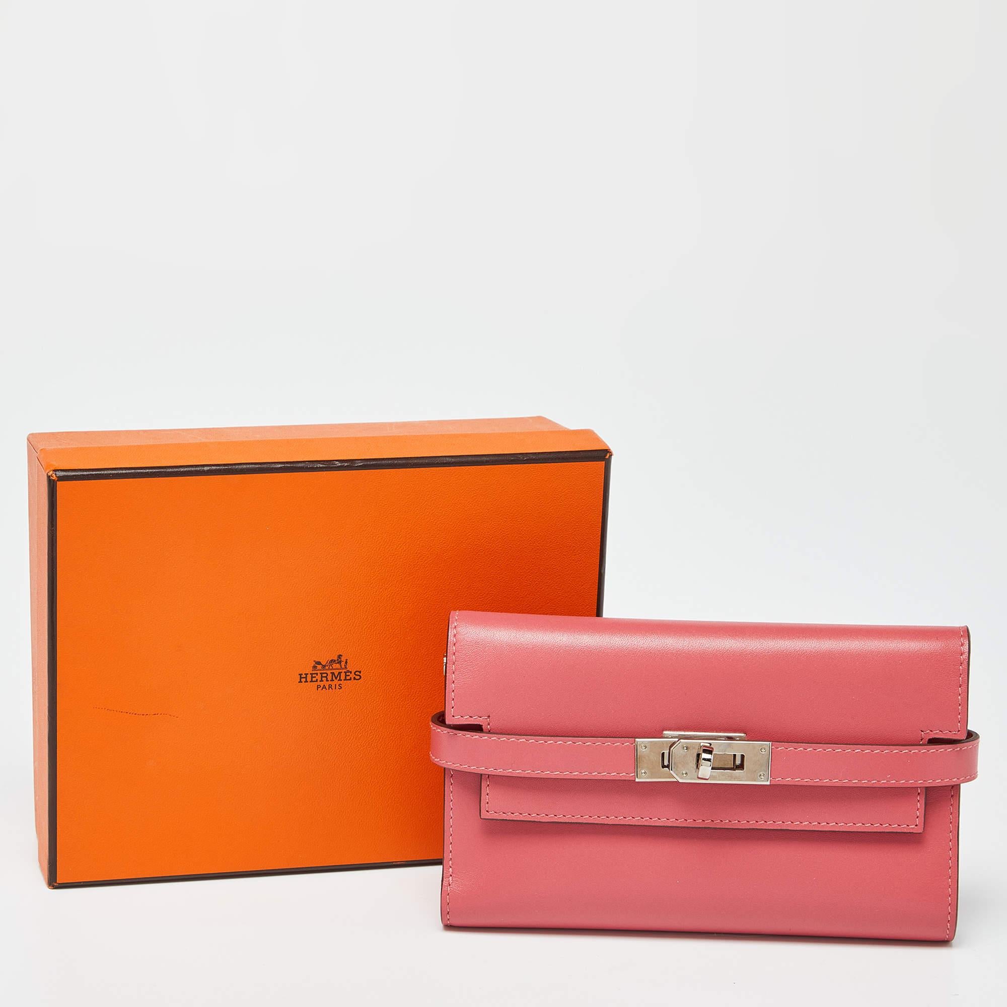 Hermès Rose D'ete Swift Leather Kelly Depliant Wallet 7