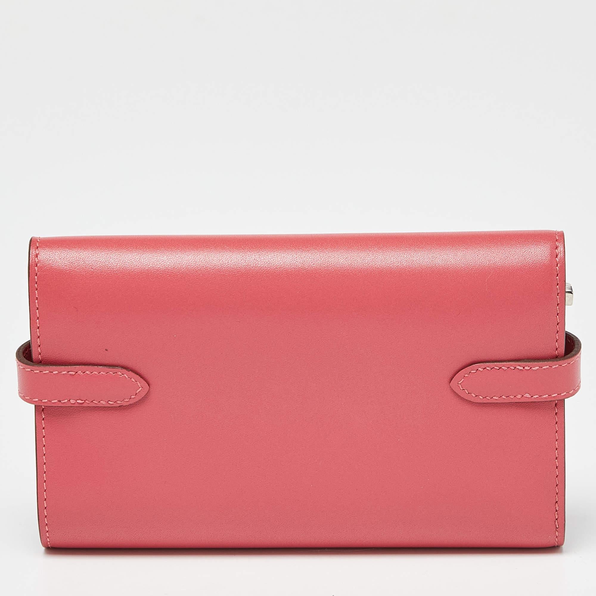 Pink Hermès Rose D'ete Swift Leather Kelly Depliant Wallet