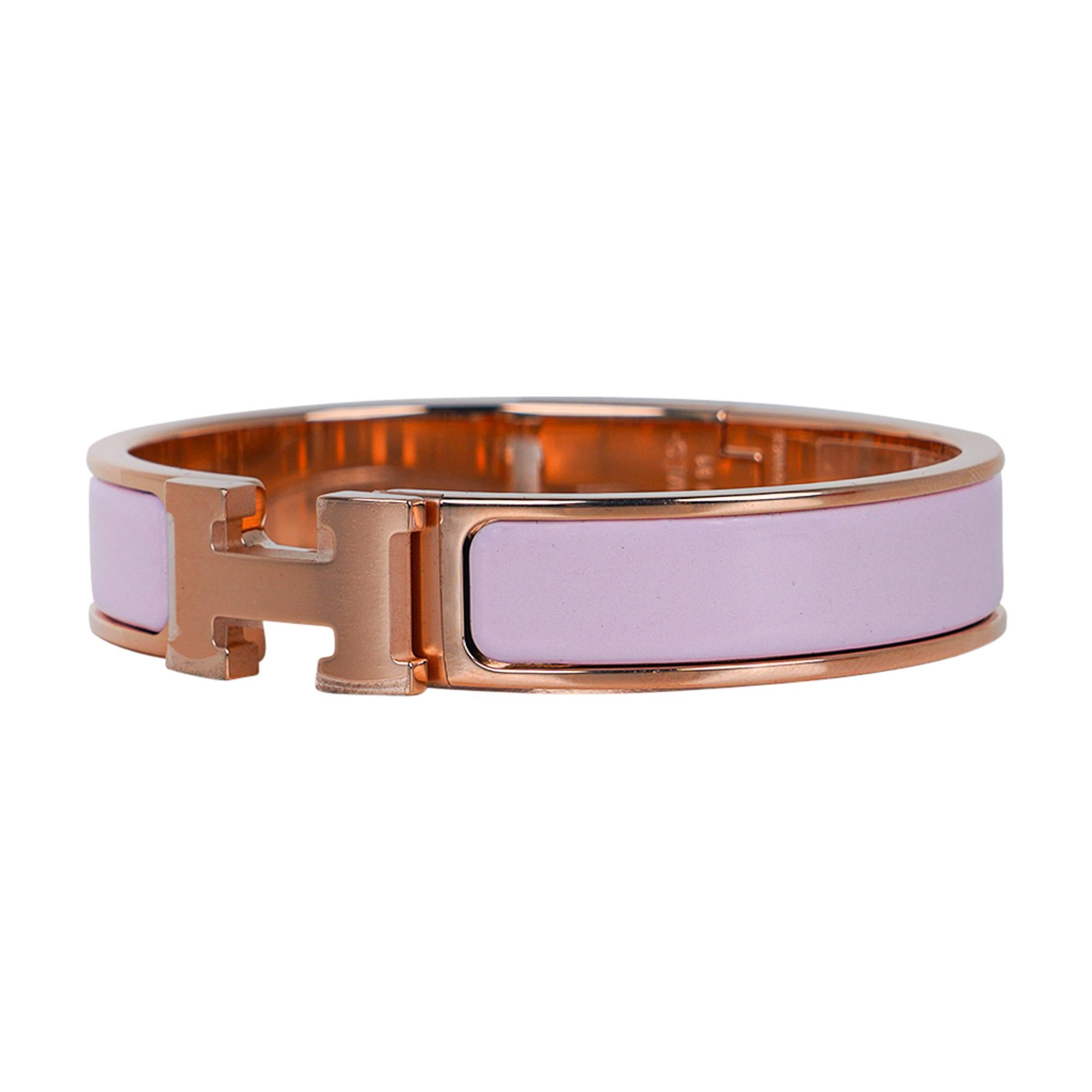 Hermès Bracelet Dragee Clic en or rose avec émail étroit H et fermoir en forme de dragonne, PM Pour femmes en vente