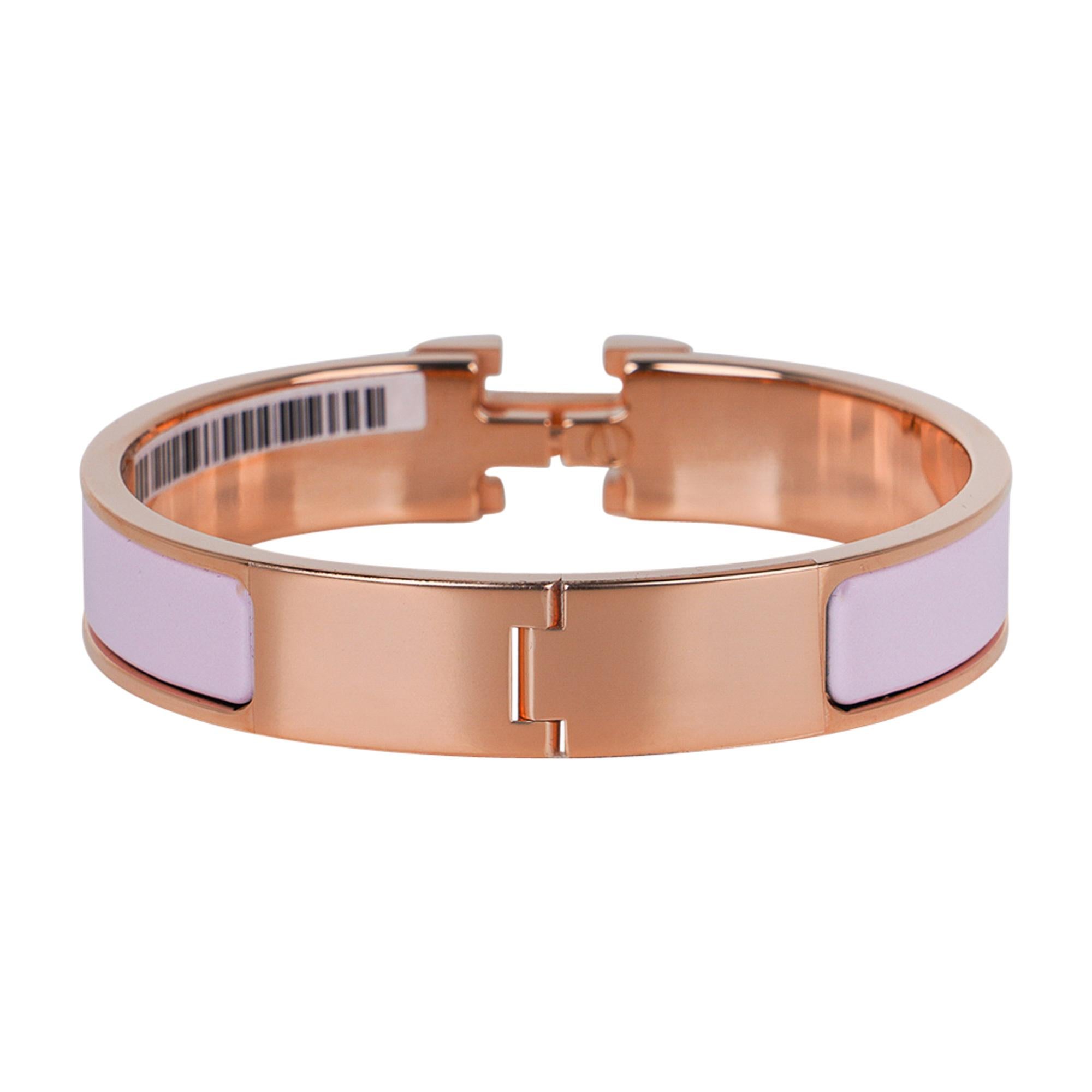 Hermès Bracelet Dragee Clic en or rose avec émail étroit H et fermoir en forme de dragonne, PM en vente 1