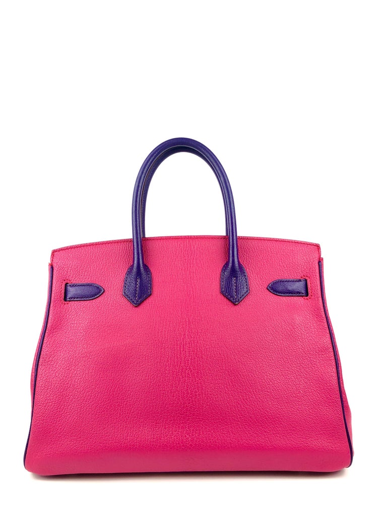Herm s Rose Extreme and Iris Chevre 30 cm Horseshoe Birkin at