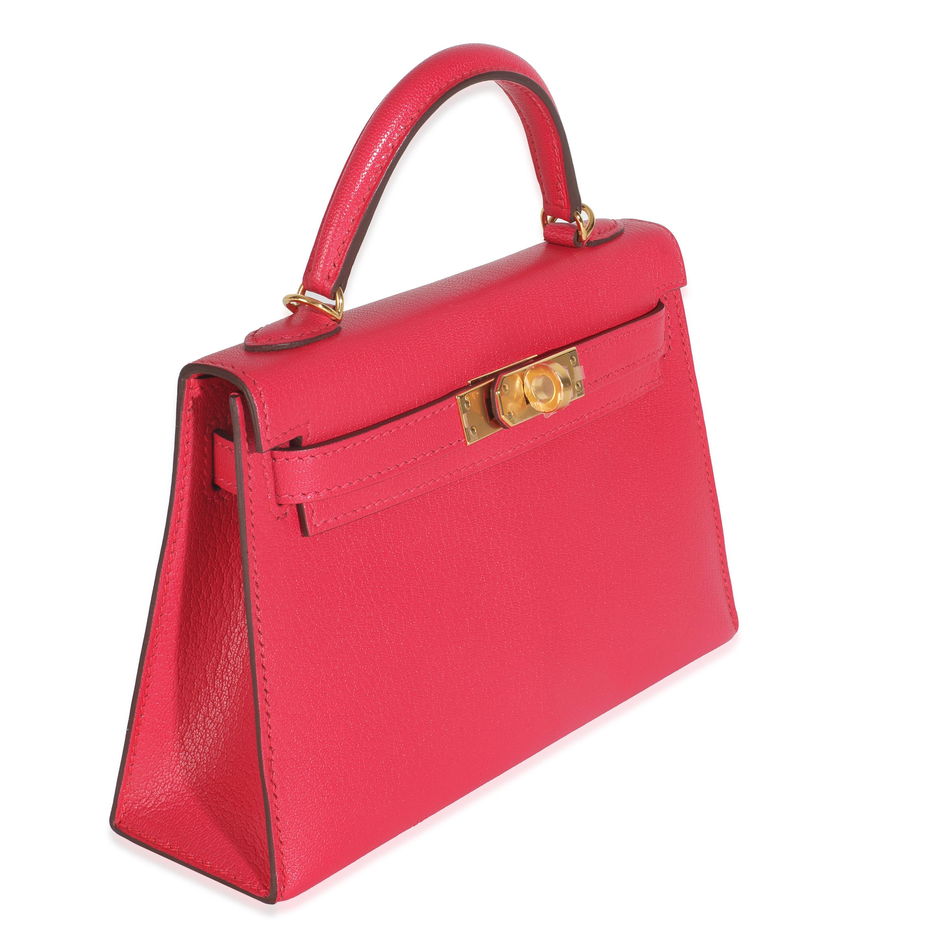 Listing Title: Hermès Rose Extreme Chevre Chamkila Sellier Mini Kelly II 20 GHW
SKU: X148980
Condition: Pre-owned 
Condition Description: Officially renamed in 1977, the Hermès Kelly was originally called the Sac à Dépêches (which translates to ‘the