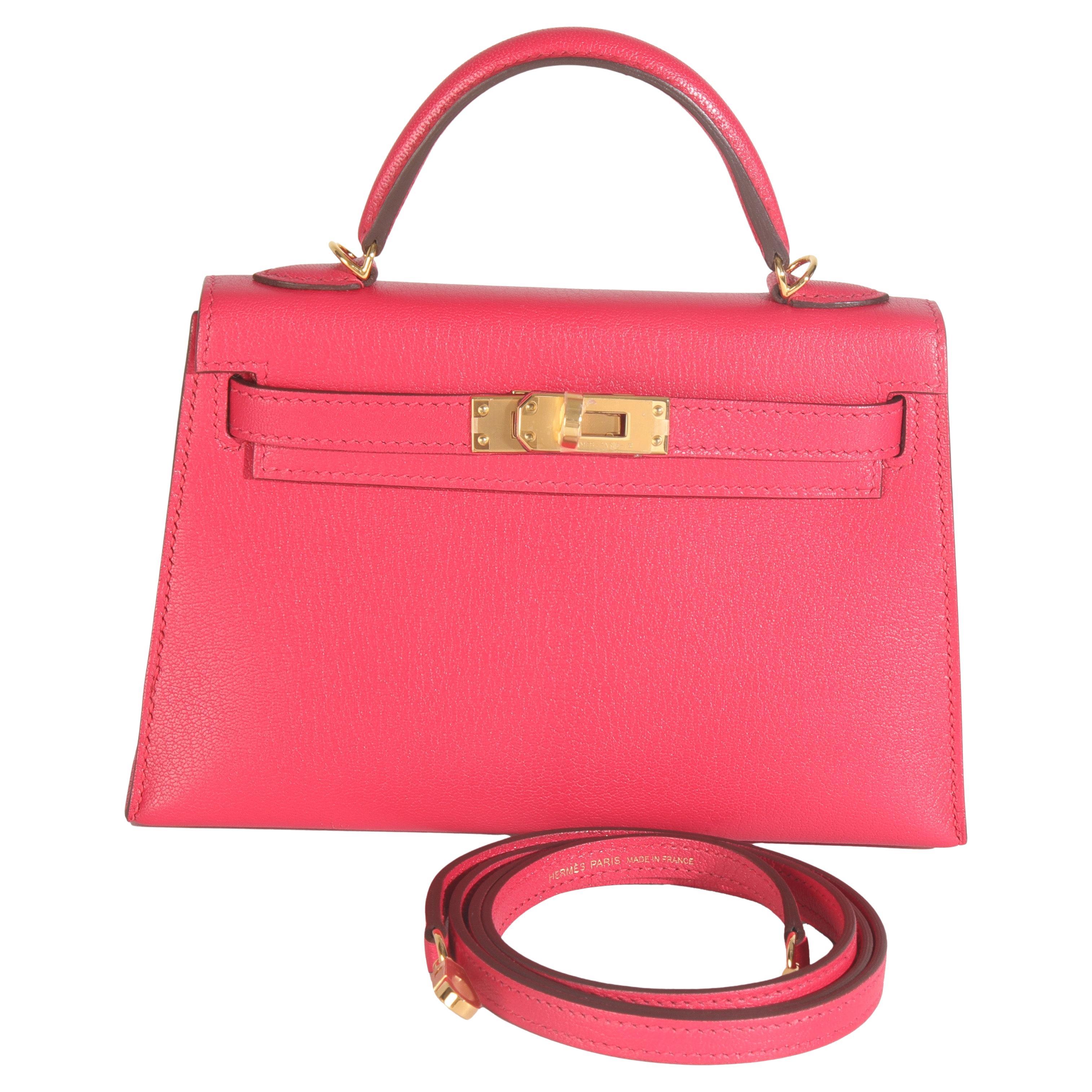Hermès Rose Extreme Chevre Chamkila Sellier Mini Kelly II 20 GHW