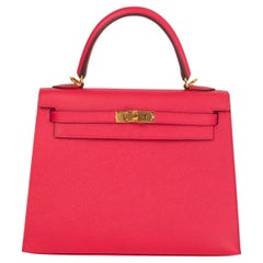 HERMES Rose Extreme pink Epsom leather KELLY 25 SELIER Bag GHW