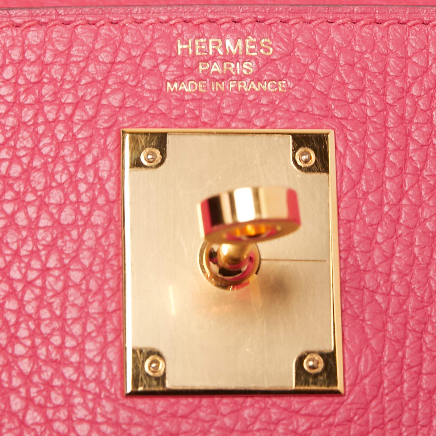 Hermes Rose Extreme Taurillon Clemence Leather Gold Finish Kelly Retourne 28 Bag 11