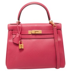 Hermes Rose Extreme Taurillon Clemence Leder Gold Finish Kelly Retourne 28 Tasche