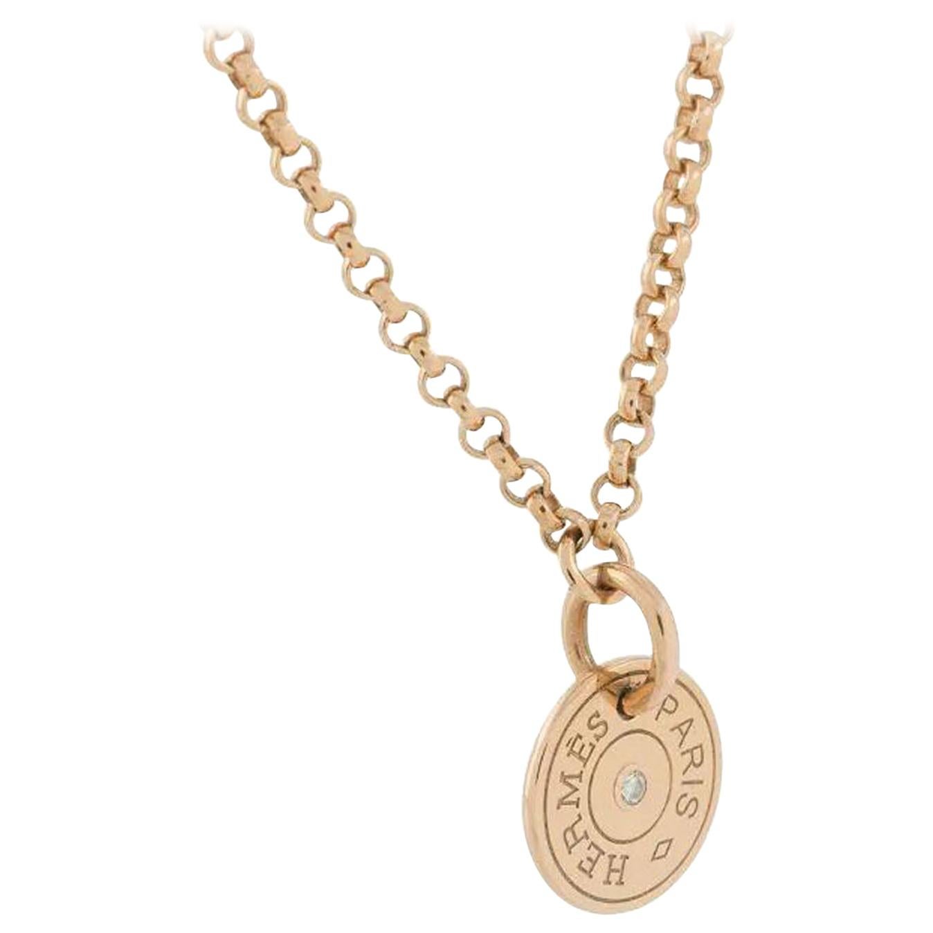 Hermès Rose Gold and Diamond Clou de Selle Gambade Necklace For Sale