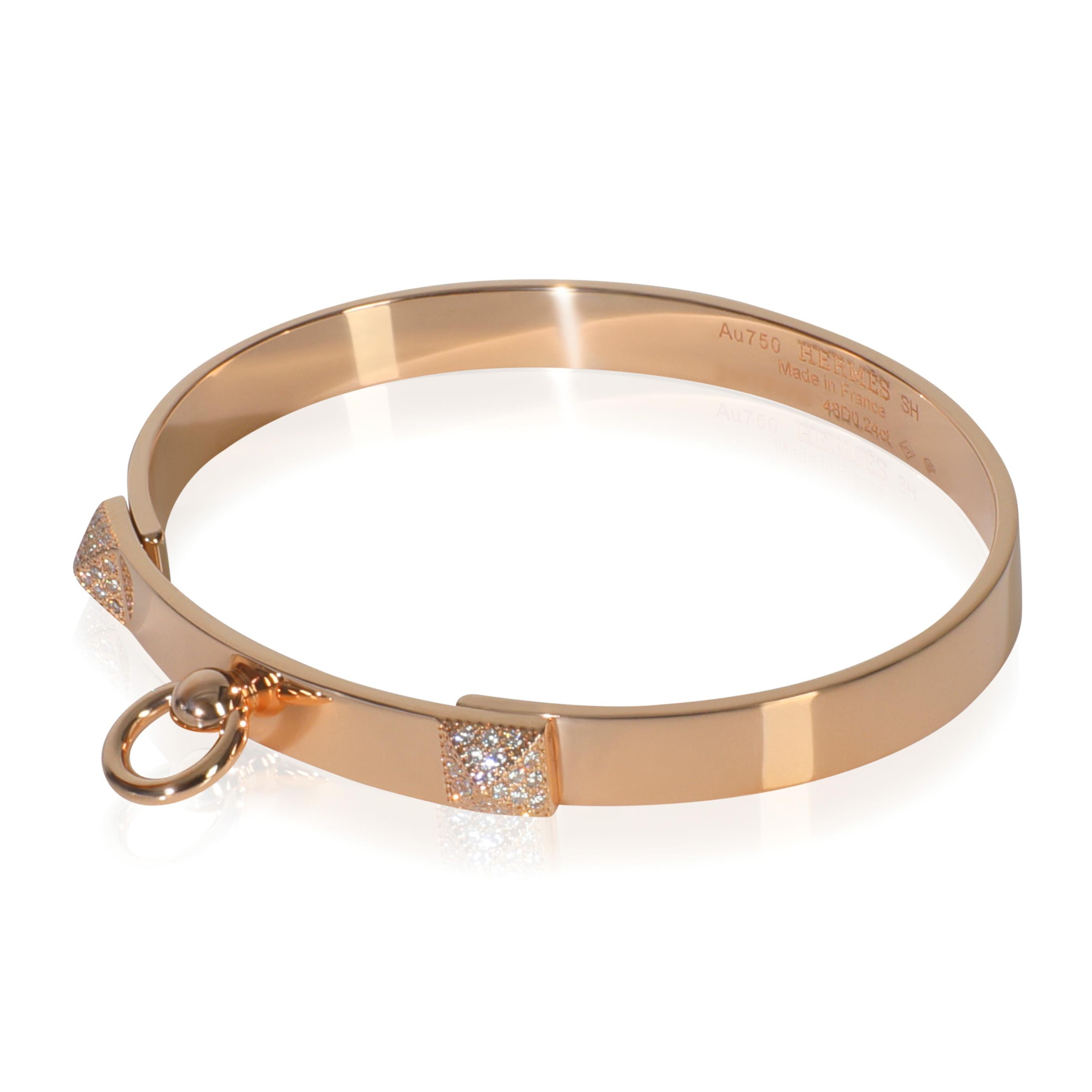 Donna Hermès Rose Gold Diamond Collier de Chien Bracelet in vendita