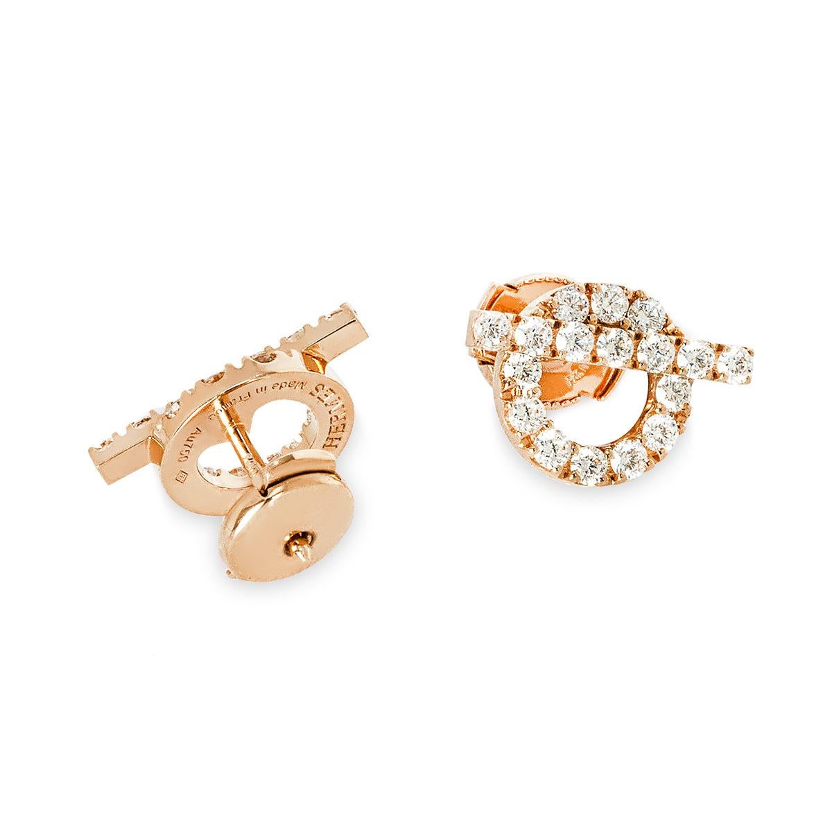 Round Cut Hermés Rose Gold Diamond Finesse Earrings 0.92ct H219512B 00 For Sale