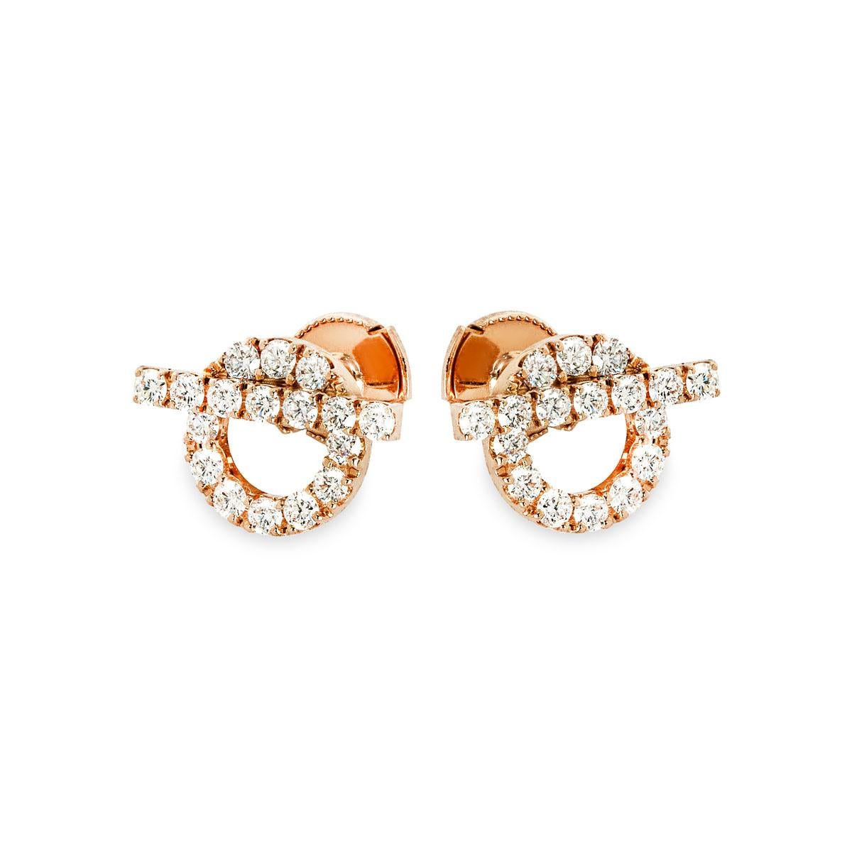 Hermés Rose Gold Diamond Finesse Earrings 0.92ct H219512B 00 In Excellent Condition For Sale In London, GB