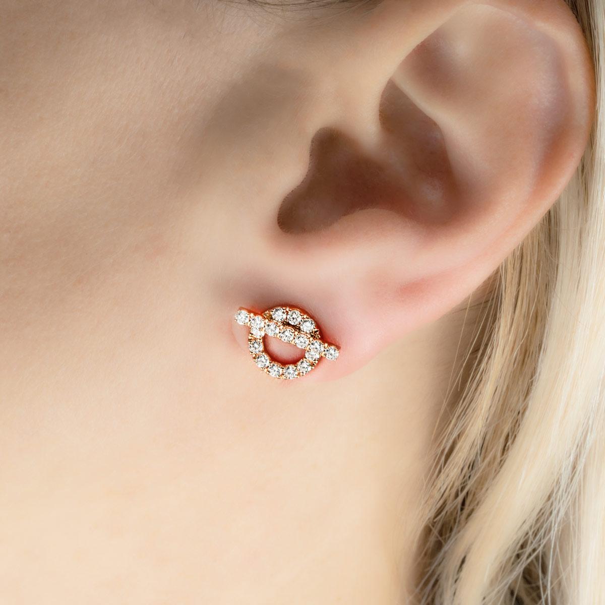 Women's Hermés Rose Gold Diamond Finesse Earrings 0.92ct H219512B 00 For Sale