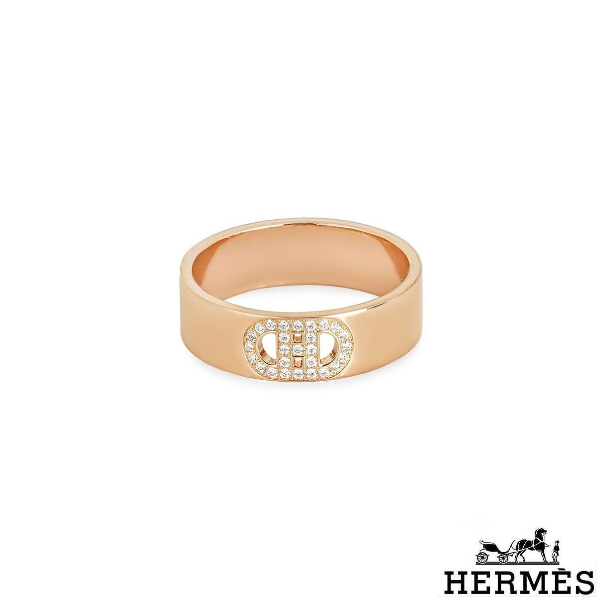 Hermés Rose Gold Diamant H d Ancre Ring Größe 51 (Rundschliff) im Angebot