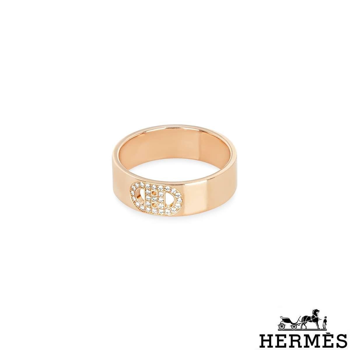 Round Cut Hermés Rose Gold Diamond H d Ancre Size 51 Ring For Sale