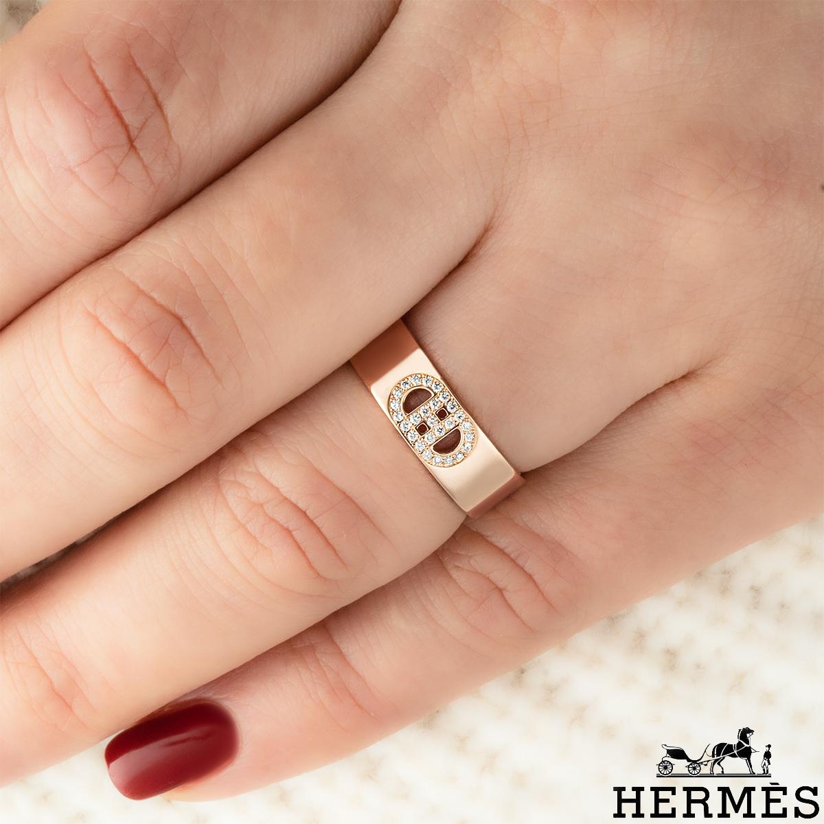 Hermés Rose Gold Diamond H d Ancre Size 51 Ring In Excellent Condition For Sale In London, GB