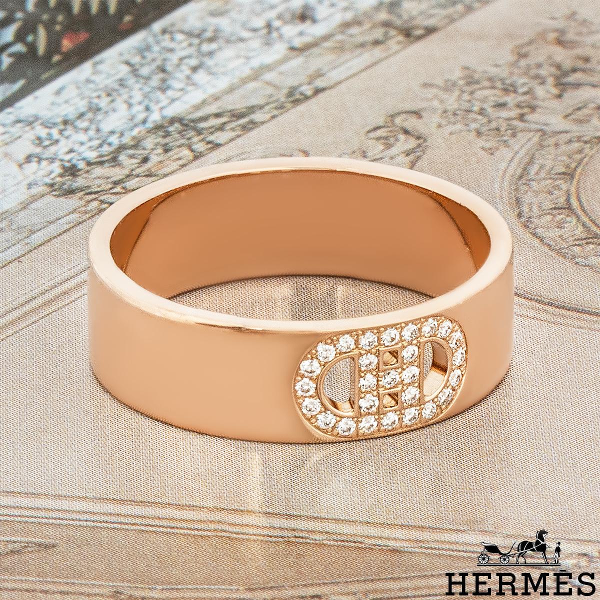 Women's Hermés Rose Gold Diamond H d Ancre Size 51 Ring For Sale