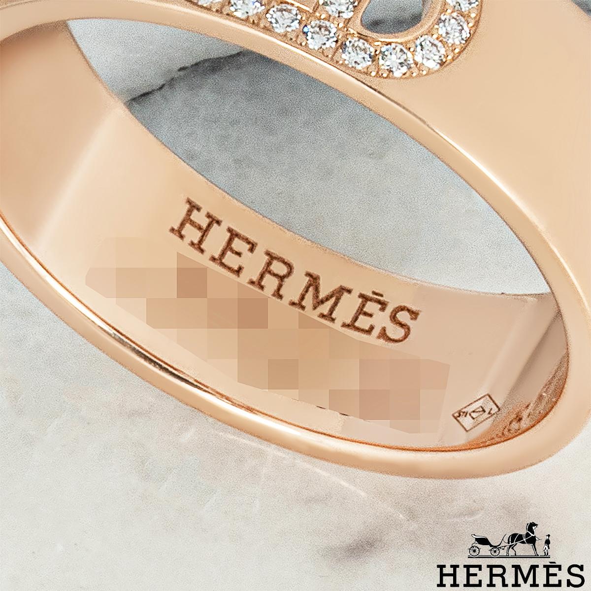 Hermés Rose Gold Diamond H d Ancre Size 51 Ring For Sale 1