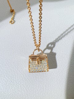 Hermès Rose Gold Full Pave Diamond Kelly Necklace