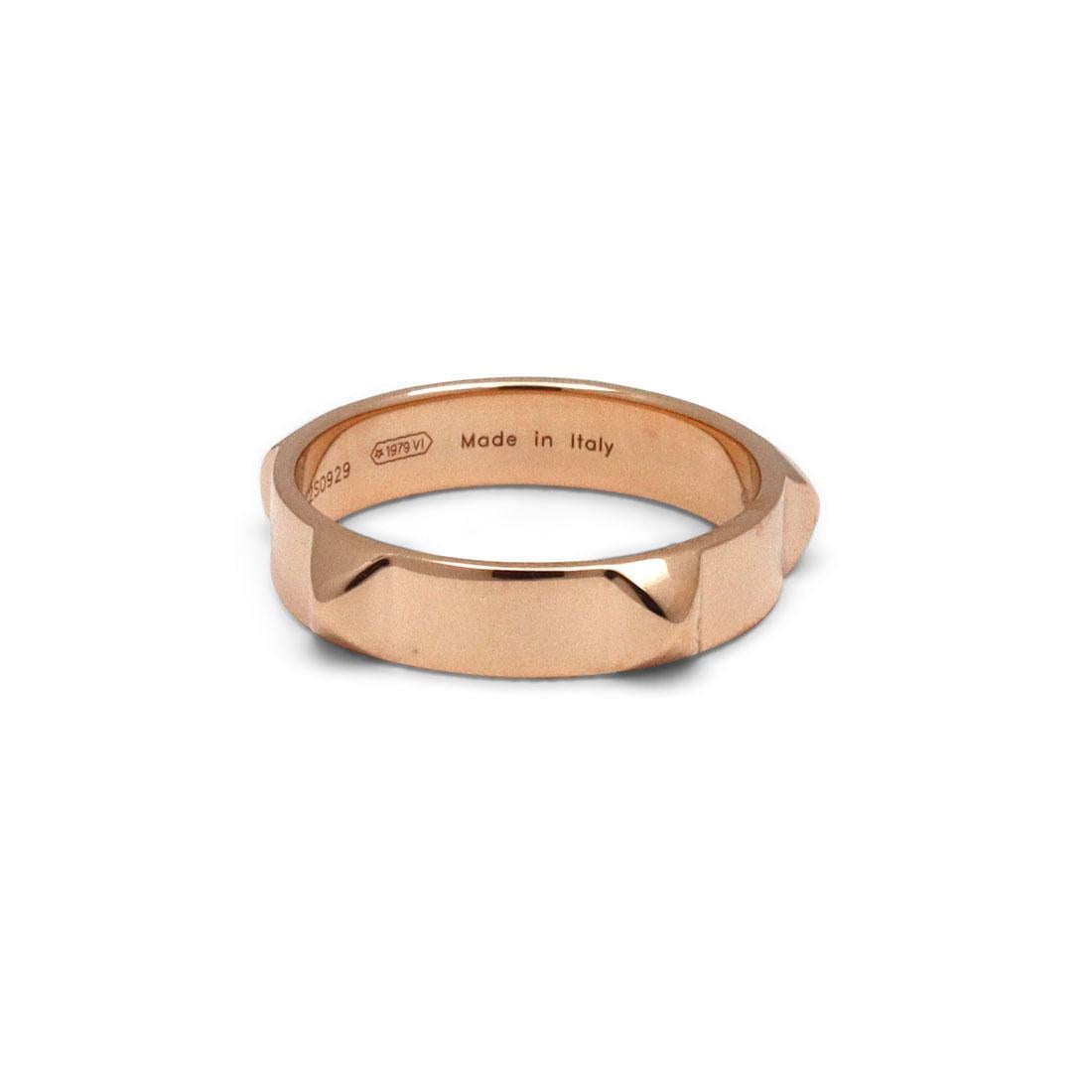 Authentic Hermès 'Mini Clous' ring crafted in 18 karat rose gold features domed four sided studs all around. Signed Hermes, AU750, Made in Italy, with serial number and hallmarks. Ring size 51 (US 5 1/2). The ring is not presented with the original