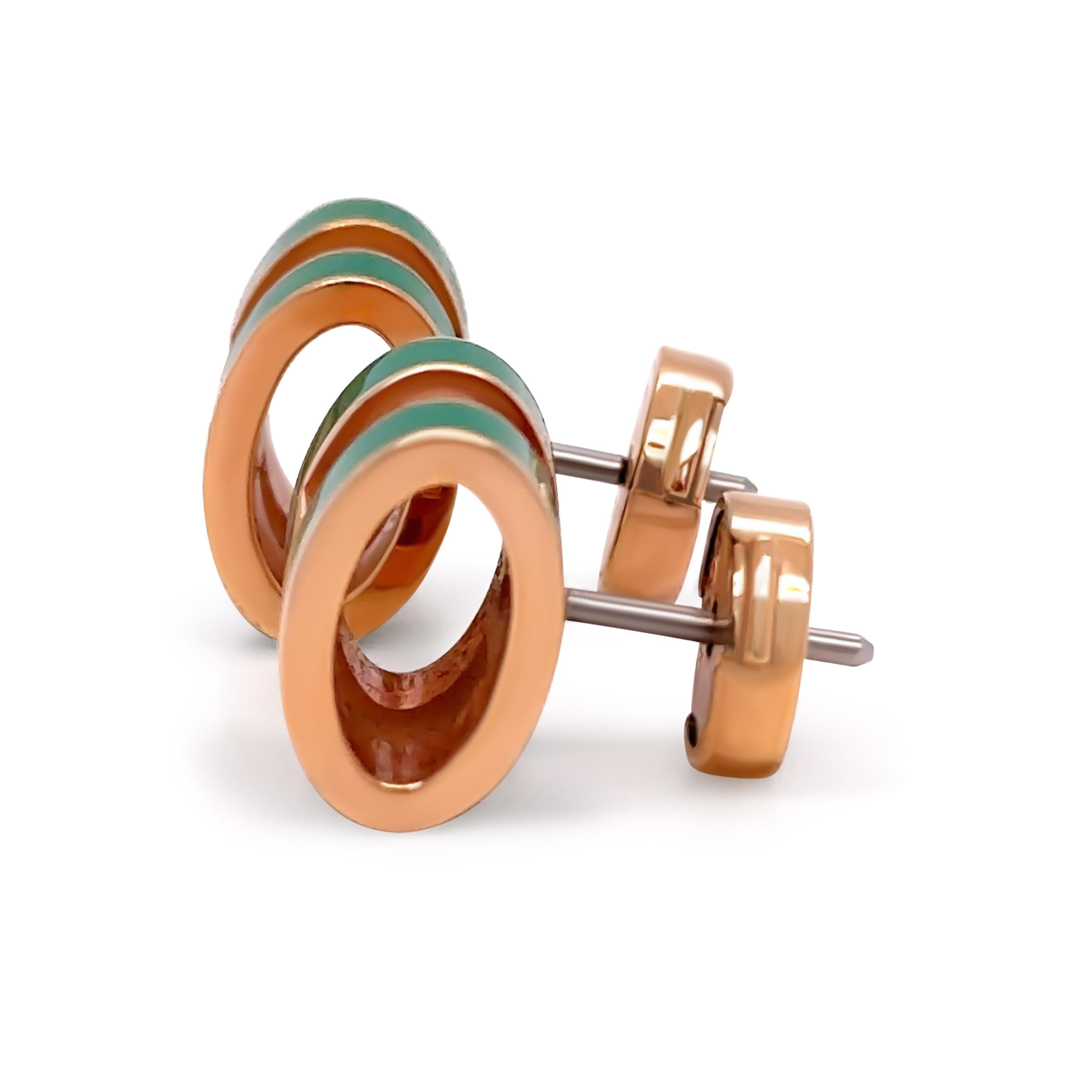 Round Cut Hermès Rose Gold-Plated Pop H Earrings with Green Malachite Lacquer