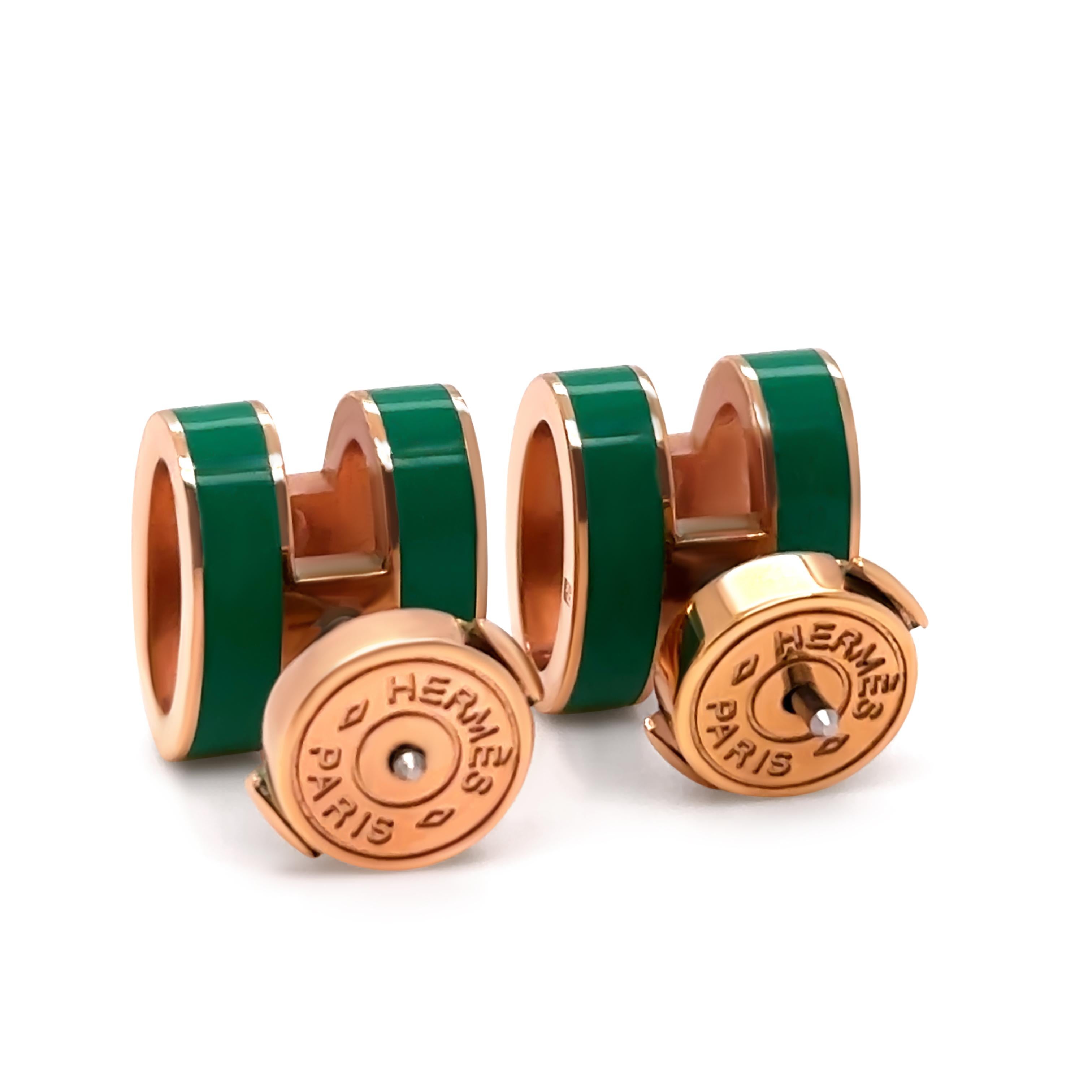 Women's Hermès Rose Gold-Plated Pop H Earrings with Green Malachite Lacquer