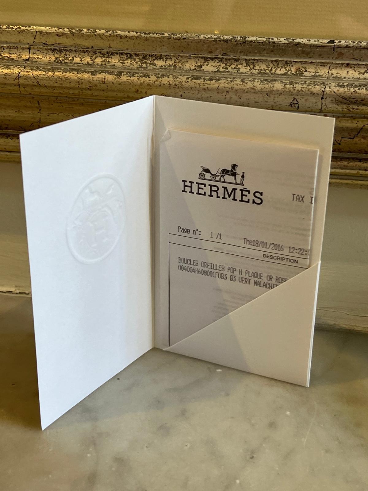 Hermès Rose Gold-Plated Pop H Earrings with Green Malachite Lacquer 4