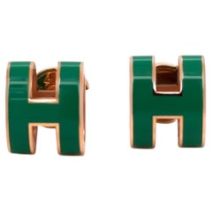 Hermès Rose Gold-Plated Pop H Earrings with Green Malachite Lacquer