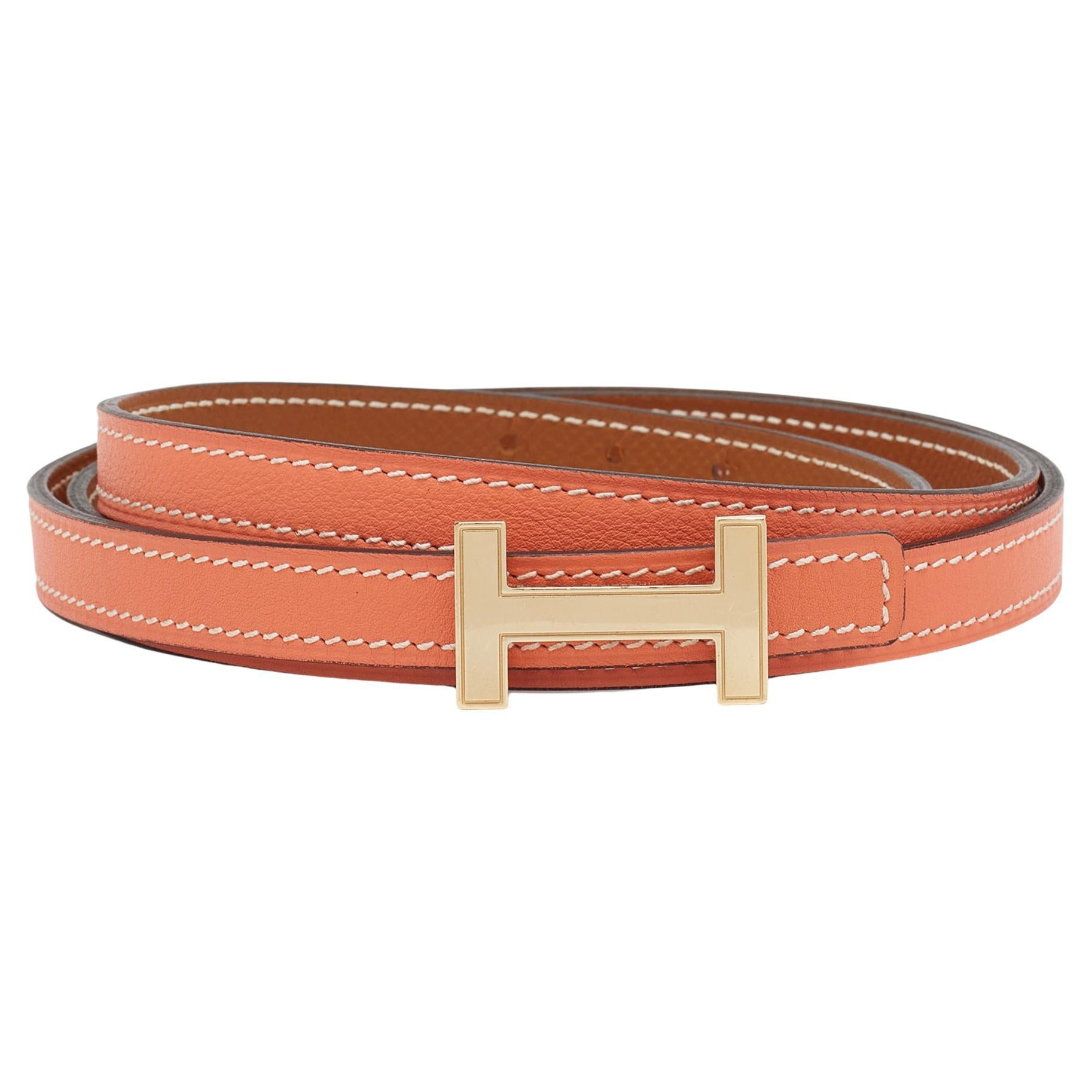 Hermes Rose/Gold Swift And Epsom Leather Focus Buckle Belt 95 CM