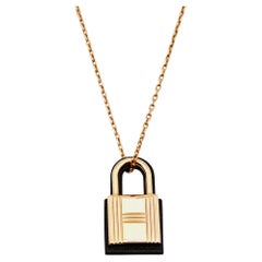 Hermès Rose Gold Tone Black Leather O'Kelly Pendant Necklace