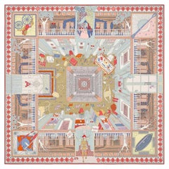 Hermes Rose / Gris Bleuté / Multicolore Objets de Curiosite scarf 90