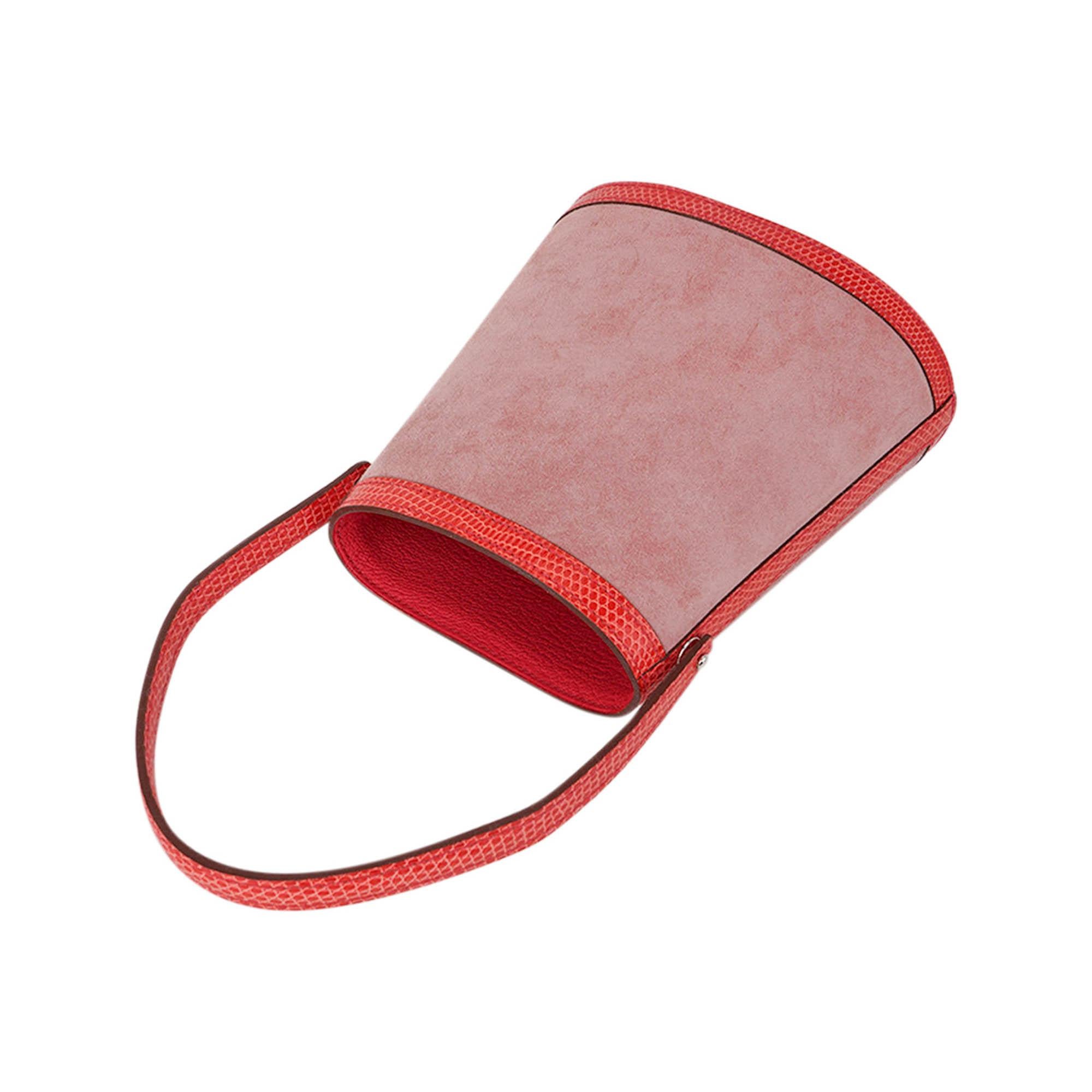 Hermes Rose Indien Doblis Rose Azalee Lizard Sterling Silver Lid Stromboli Bag en vente 5