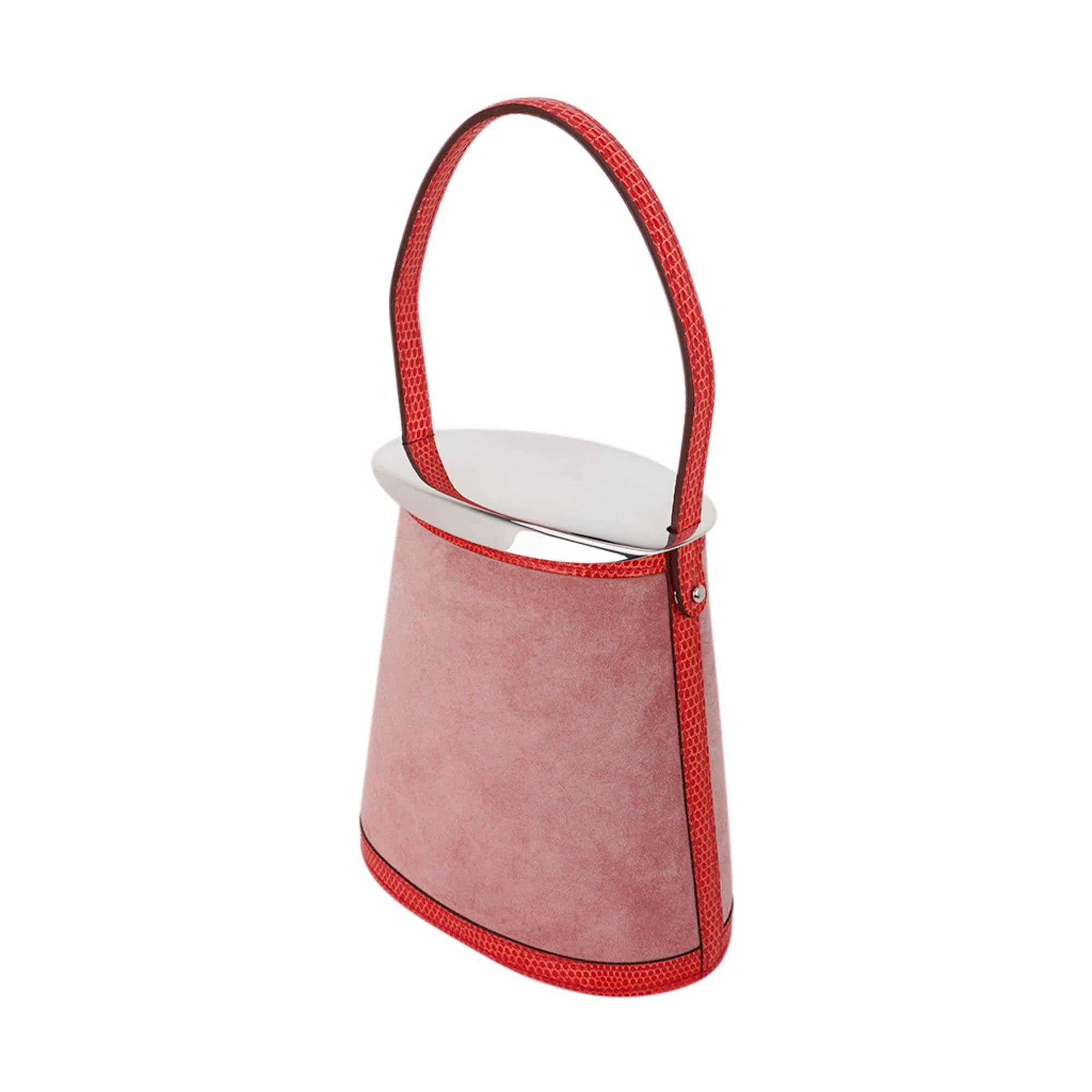 Hermes Rose Indien Doblis Rose Azalee Lizard Sterling Silver Lid Stromboli Bag en vente 6