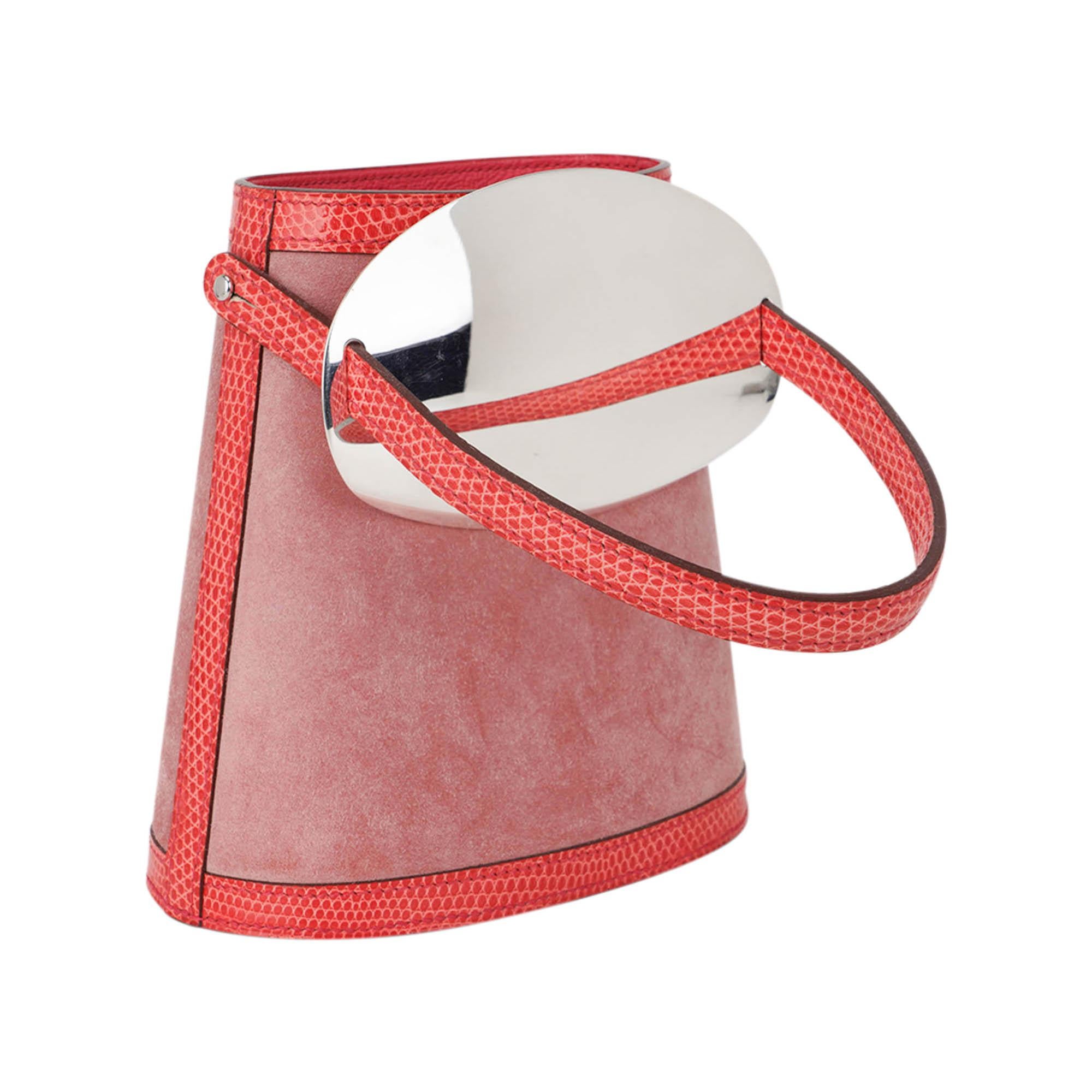 Marron Hermes Rose Indien Doblis Rose Azalee Lizard Sterling Silver Lid Stromboli Bag en vente