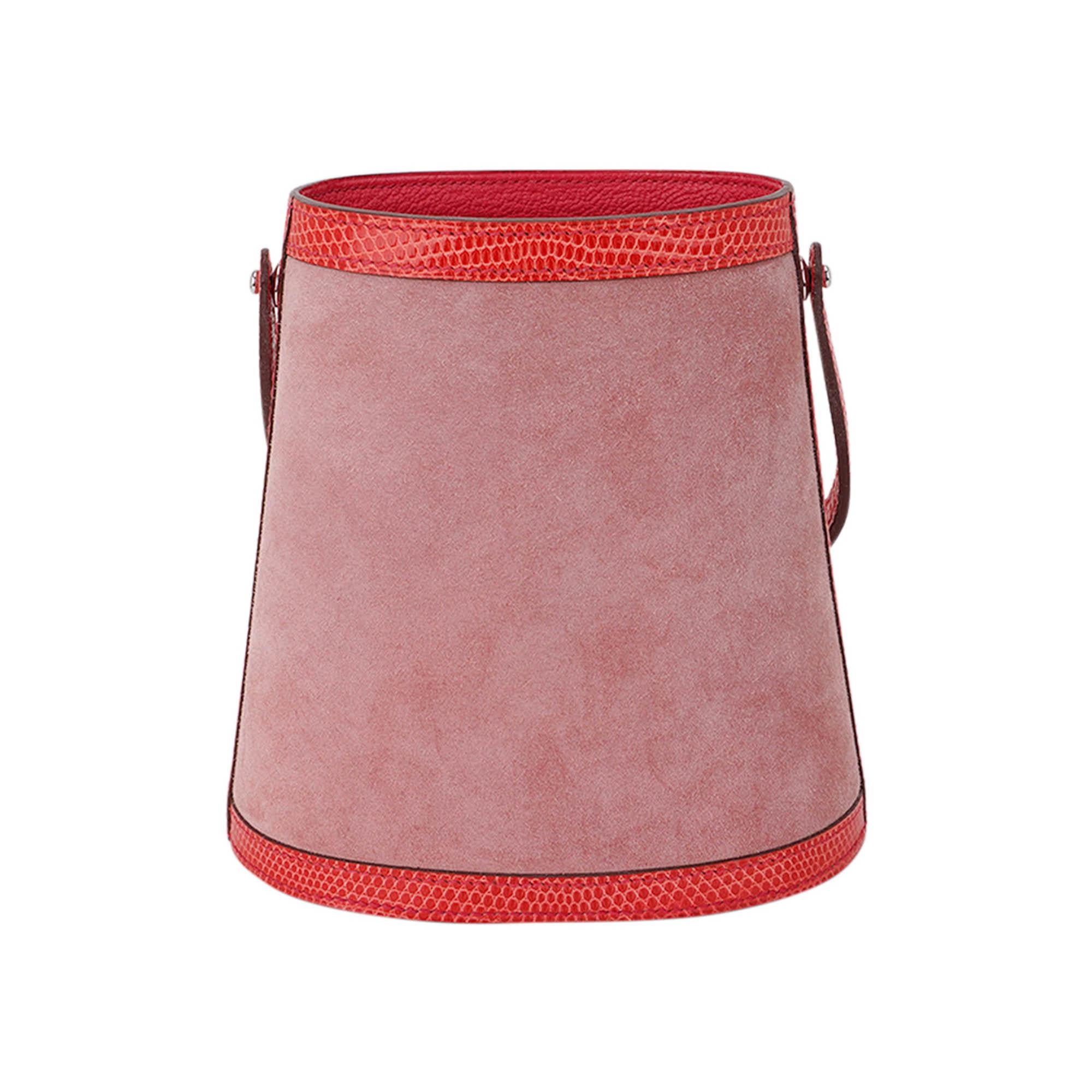Hermes Rose Indien Doblis Rose Azalee Lizard Sterling Silver Lid Stromboli Bag Pour femmes en vente